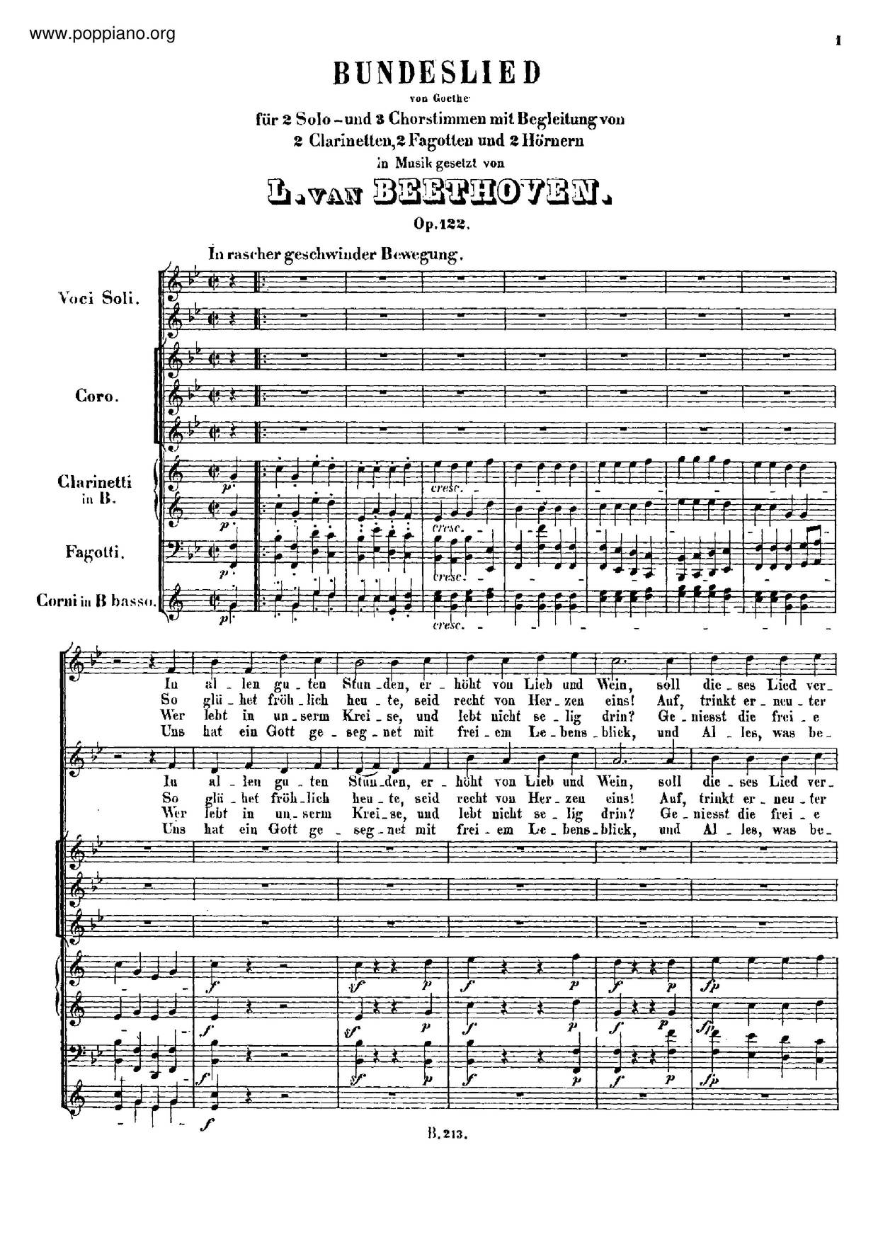 Bundeslied, Op. 122 Score
