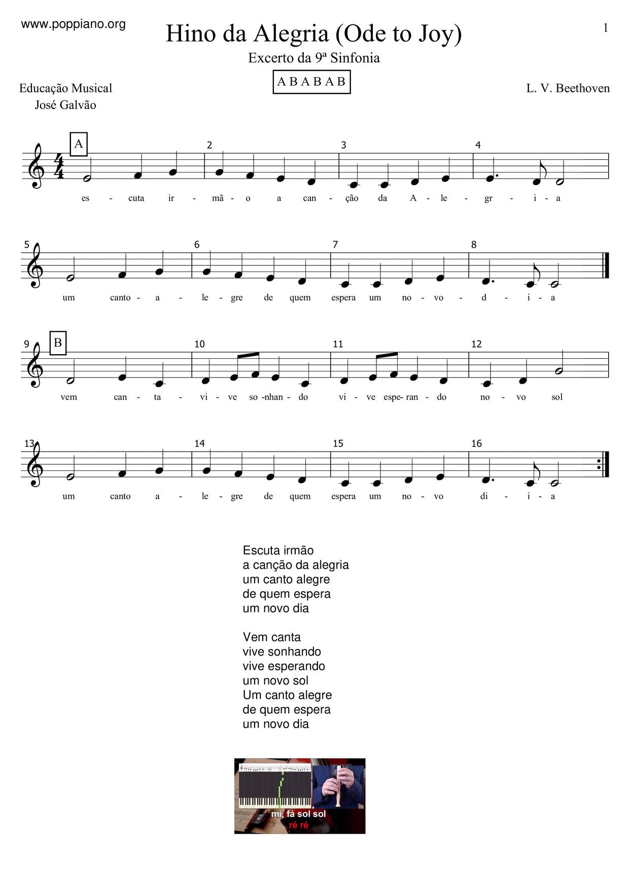 Ode To Joy Score