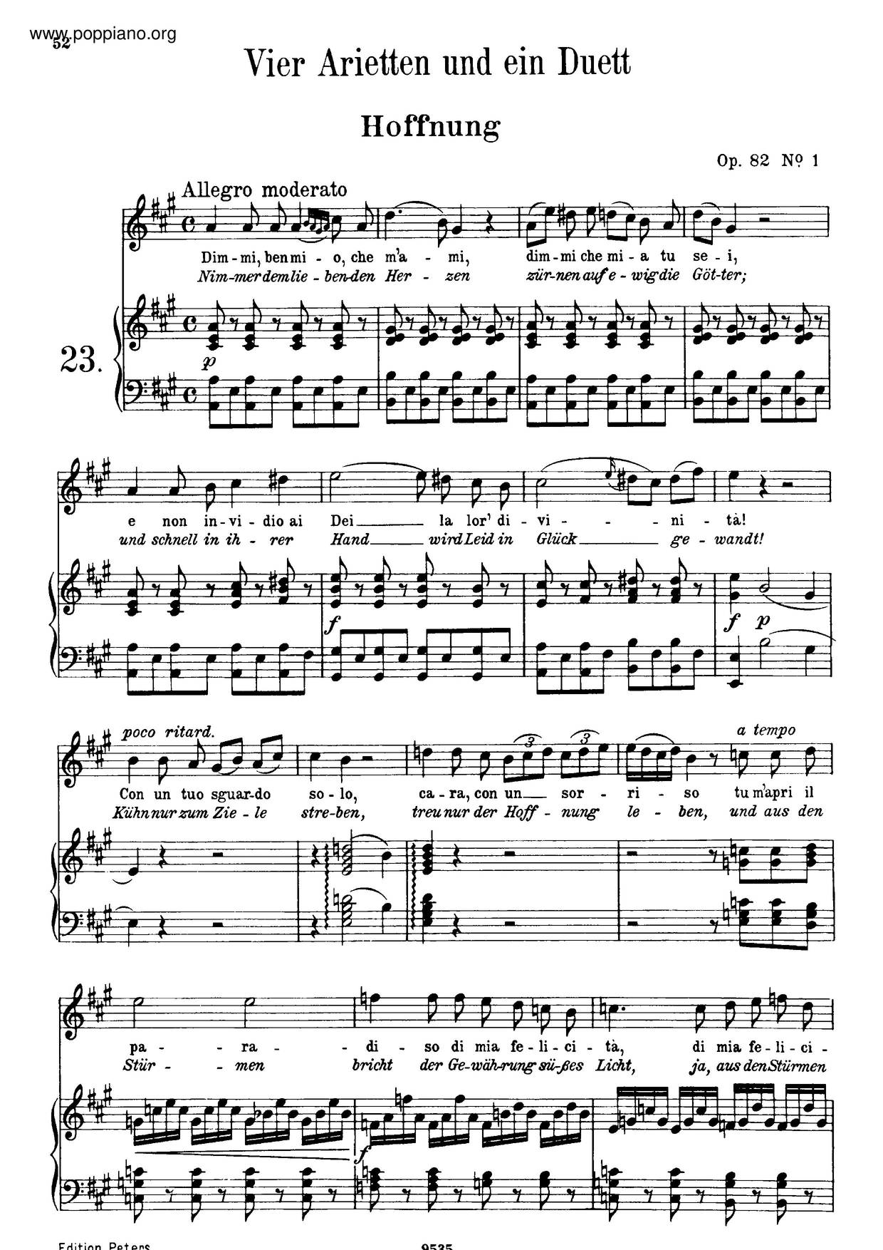 4 Arietten Und Ein Duett, Op. 82 Score