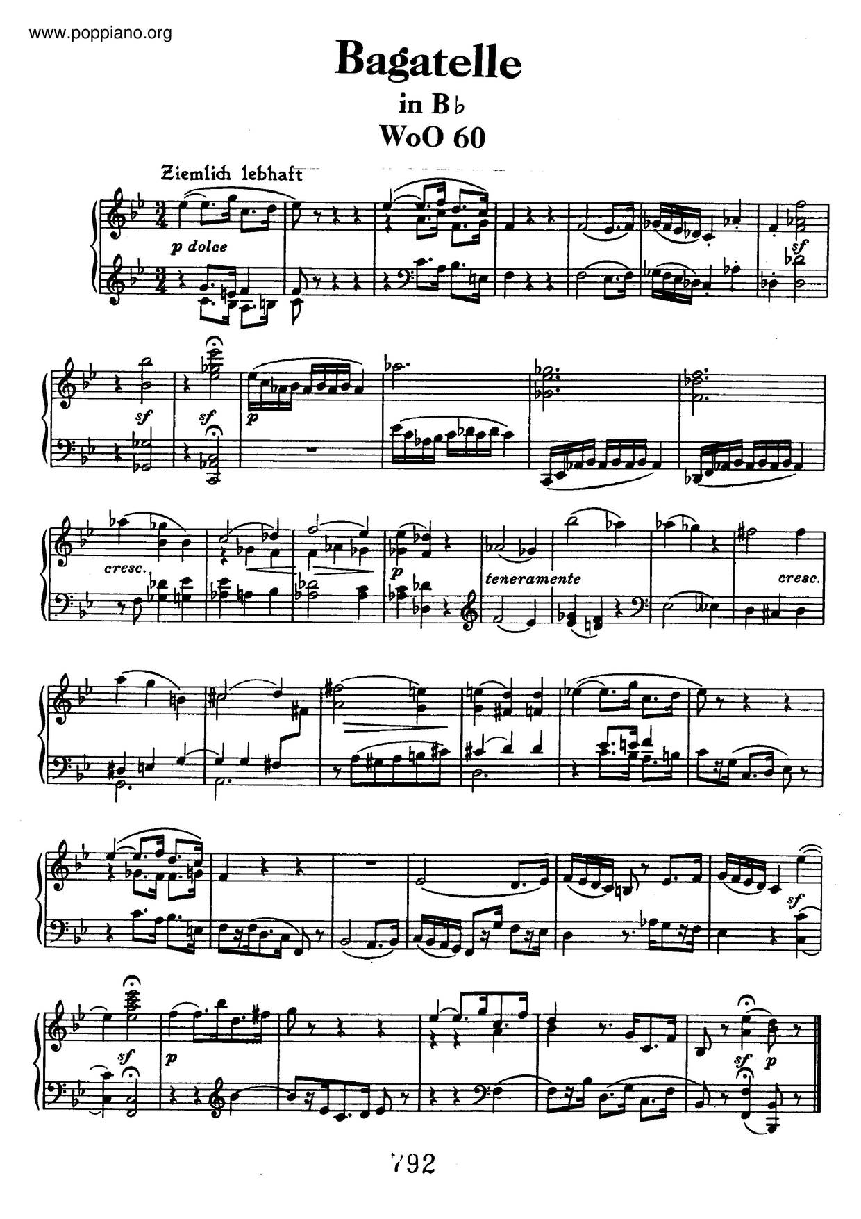 Bagatelle In B-Flat Major, WoO 60ピアノ譜