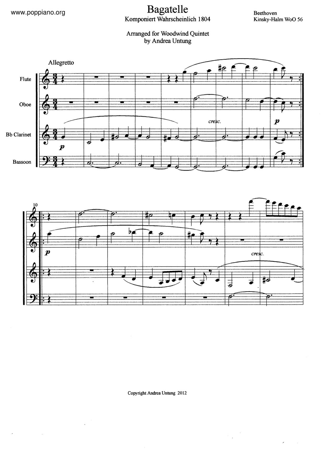 Bagatelle In C Major, WoO 56琴譜