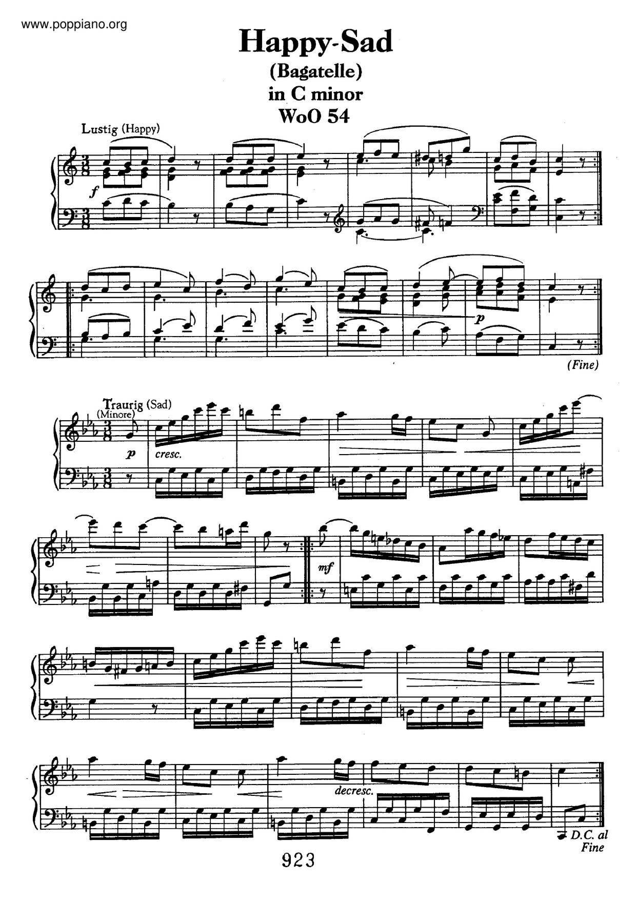 Bagatelle In C Minor, WoO 54琴譜