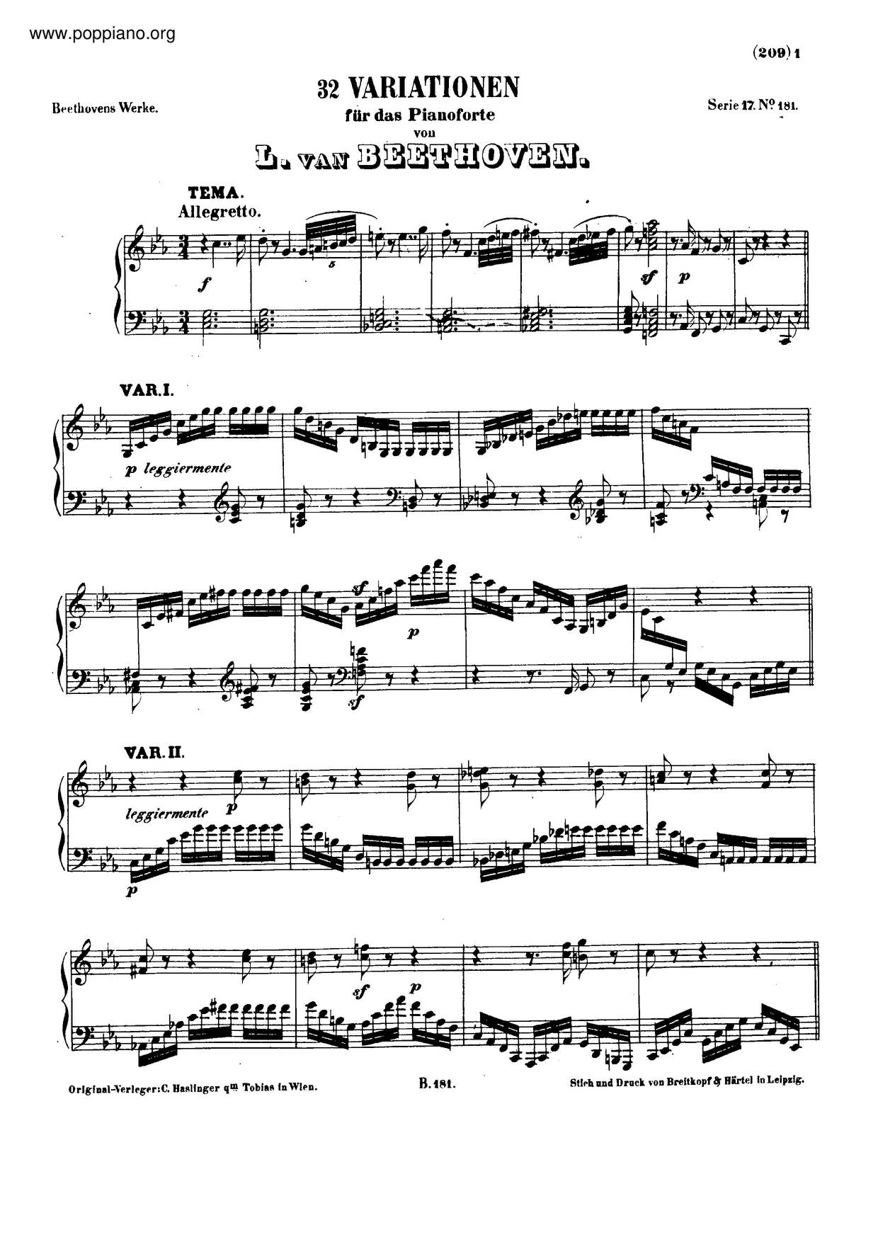 32 Variations In C Minor, WoO 80ピアノ譜
