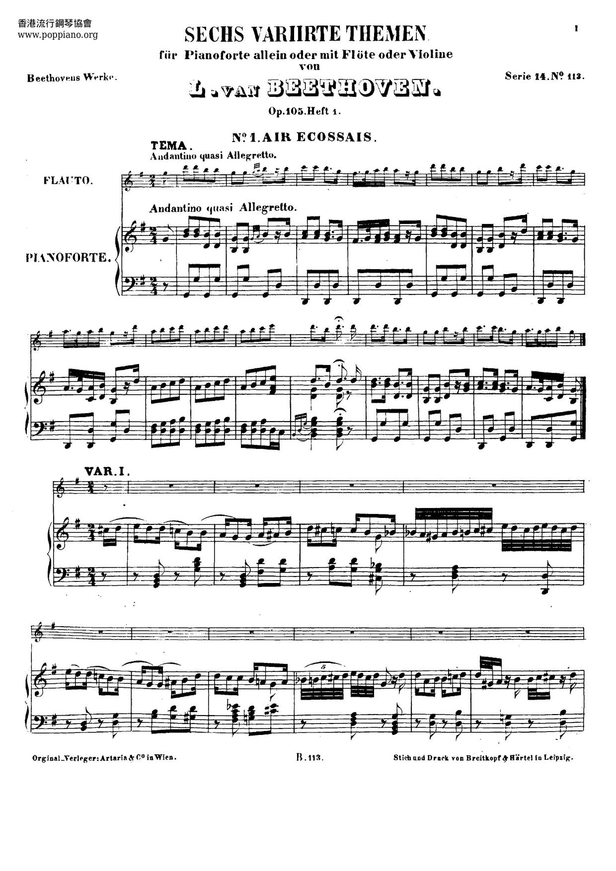 6 National Airs With Variations, Op. 105 Score