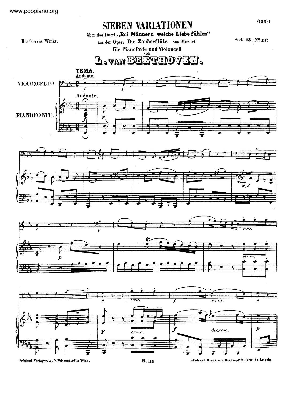 7 Variations On 'Bei Männern, Welche Liebe Fühlen', WoO 46ピアノ譜
