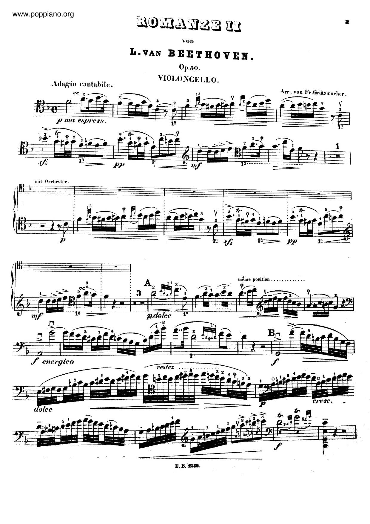 Romance In F Major, Op. 50ピアノ譜