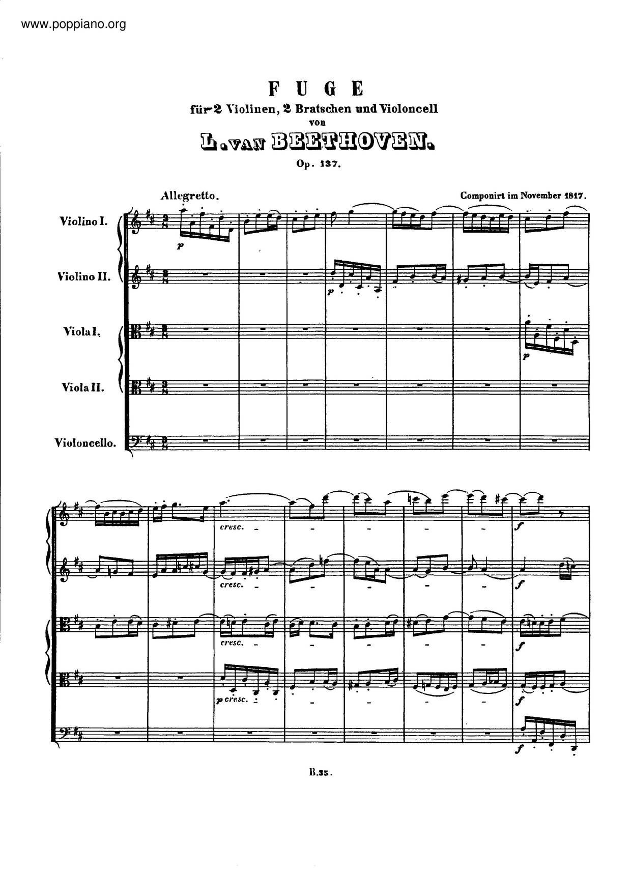 Fugue In D Major, Op. 137琴谱
