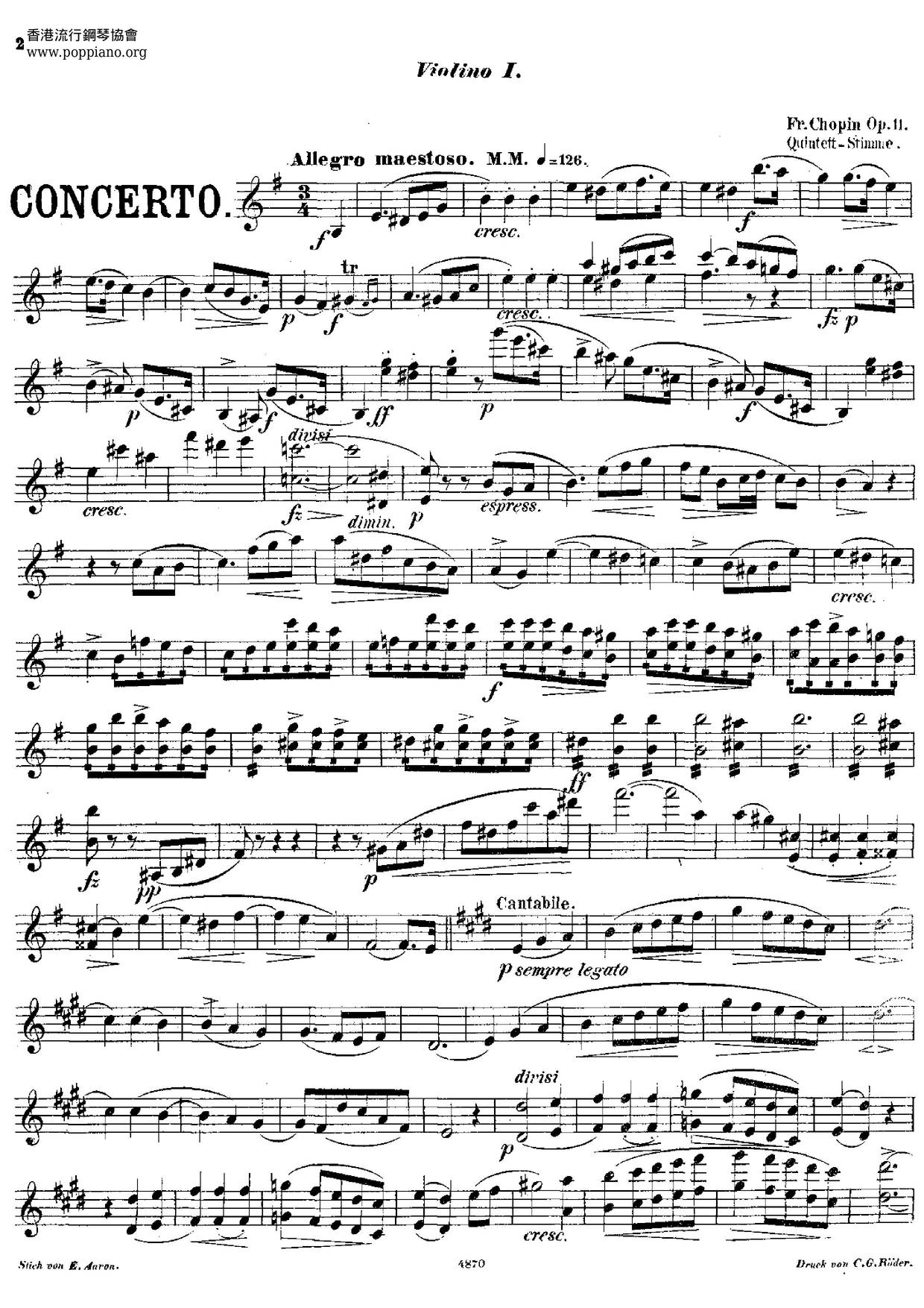 Piano Concerto No. 1 In E Minor, Op. 11琴譜