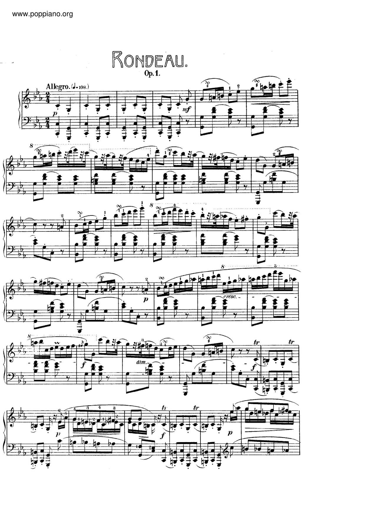 Rondo In C Minor, Op. 1琴譜