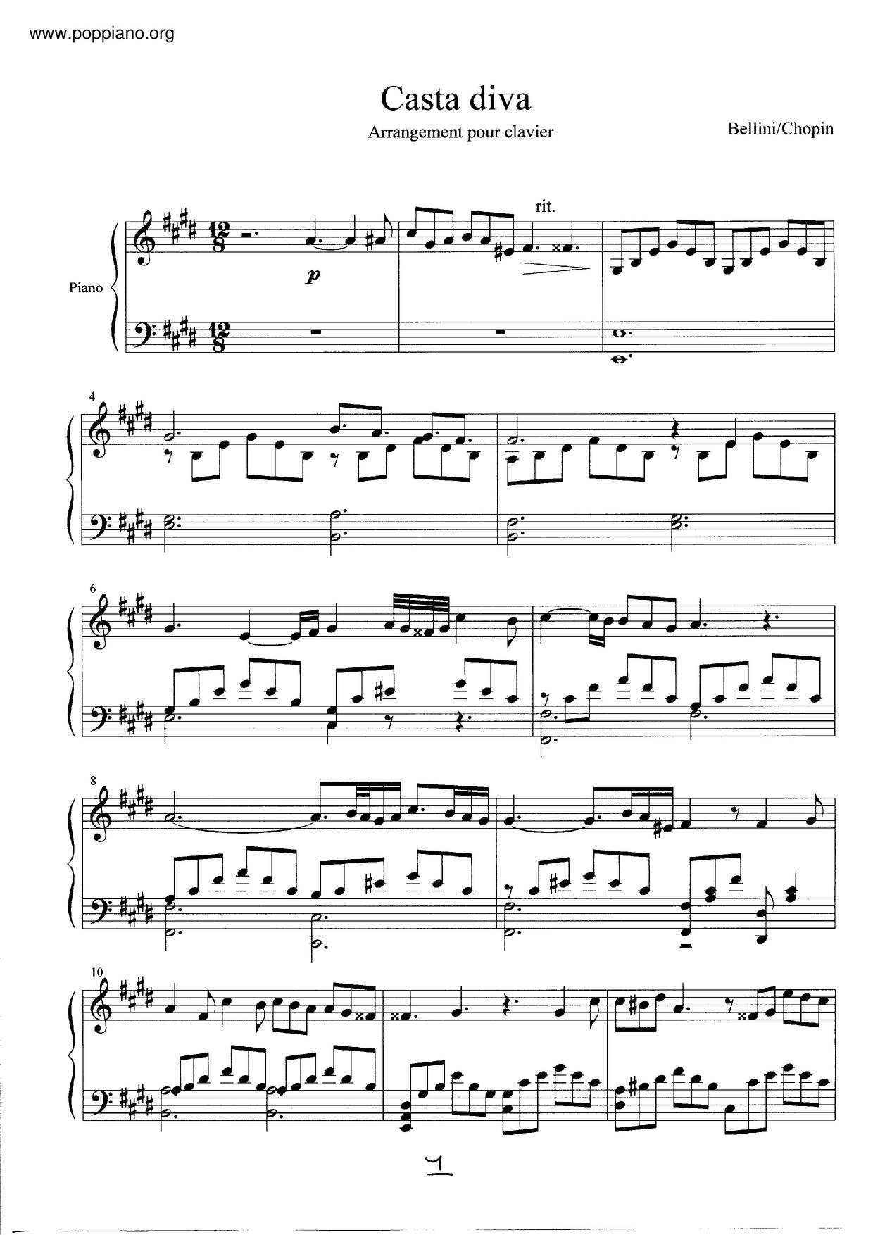 Casta Diva, Op. D1 No. 1琴譜