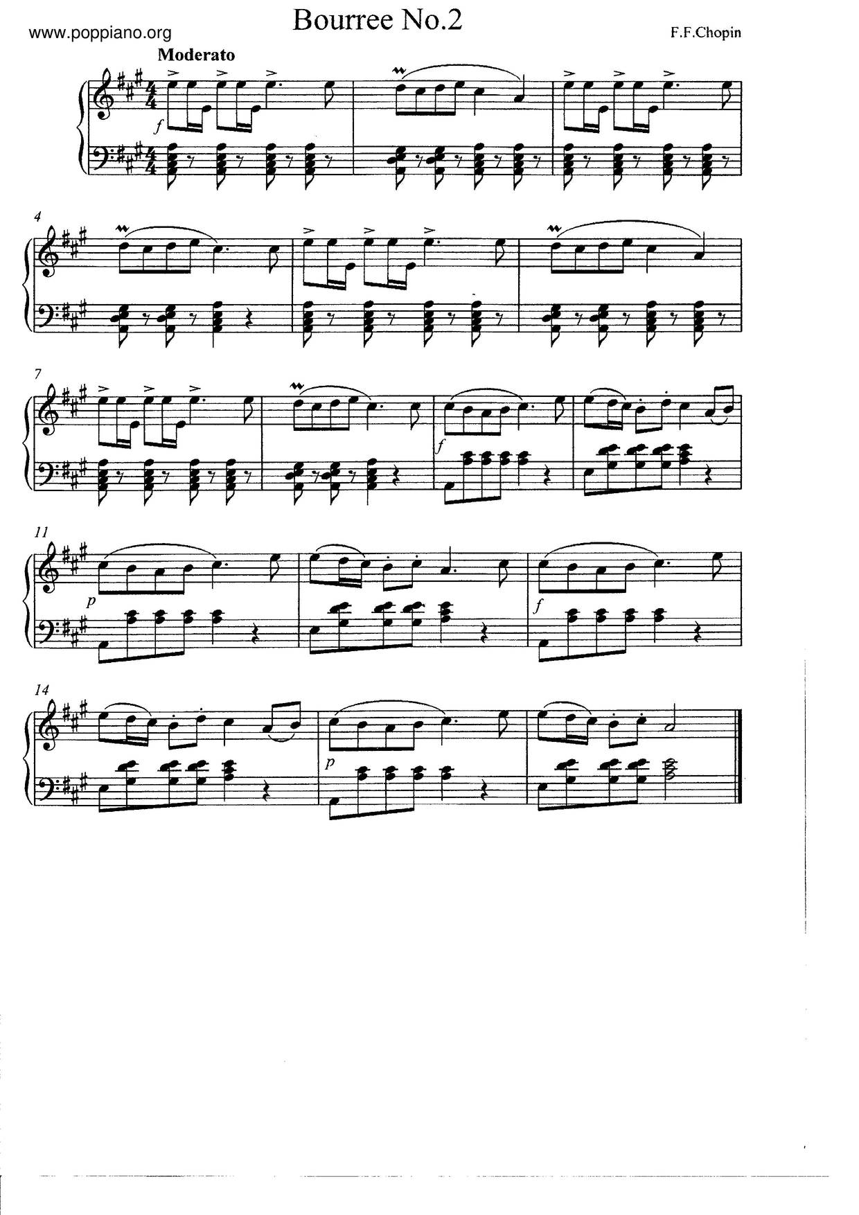 Bourree No. 2, Op. D2 No. 2 Score