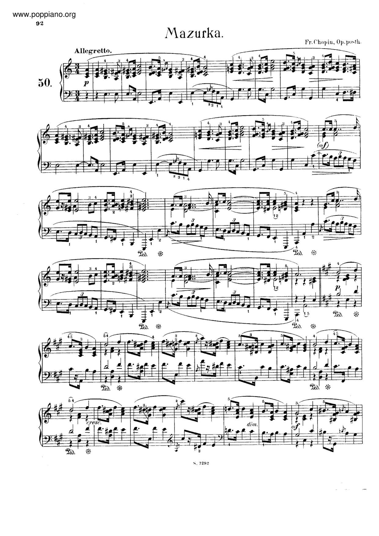 Mazurka In A Minor, B. 134ピアノ譜
