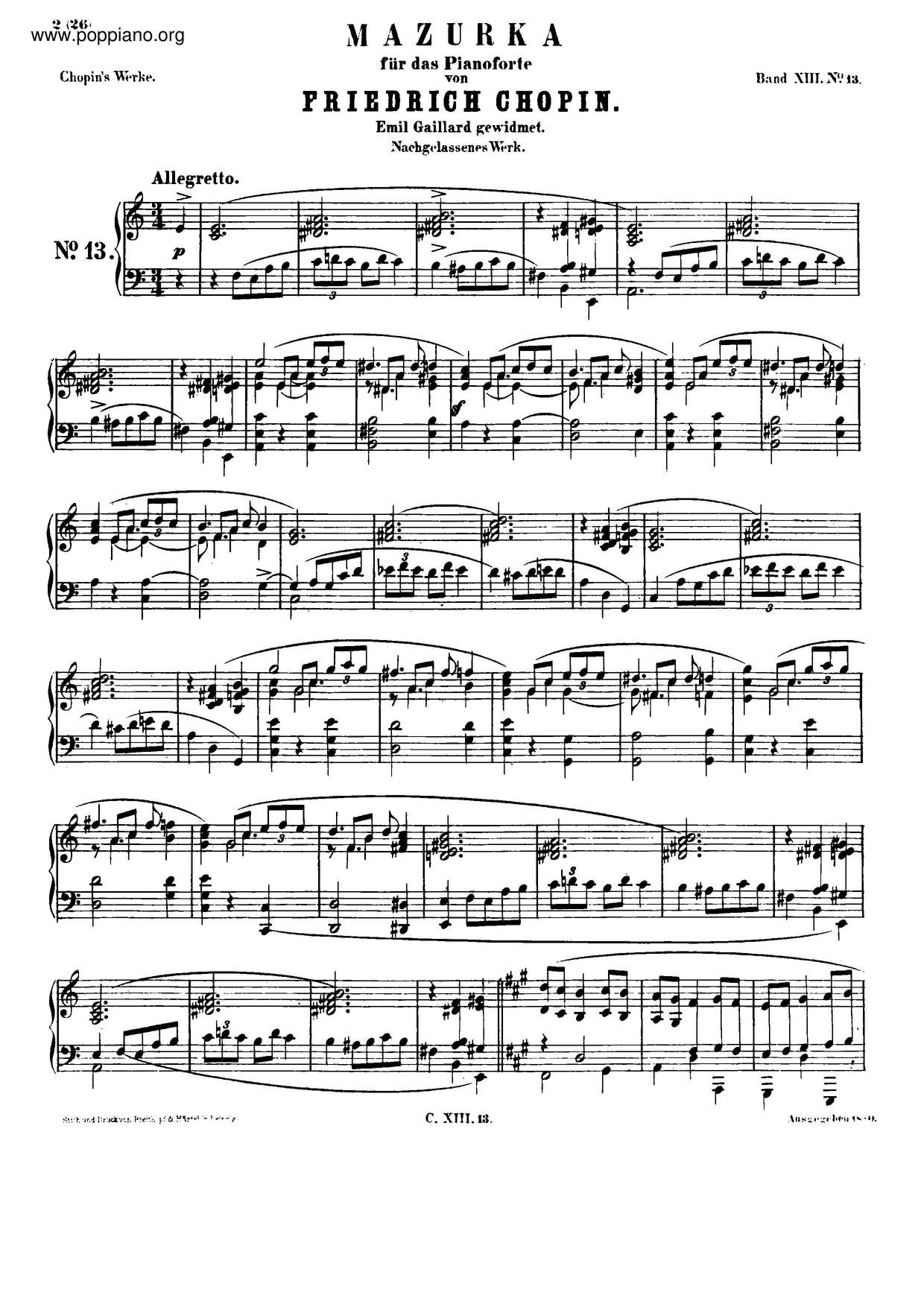 Mazurka In A Minor, B. 140ピアノ譜
