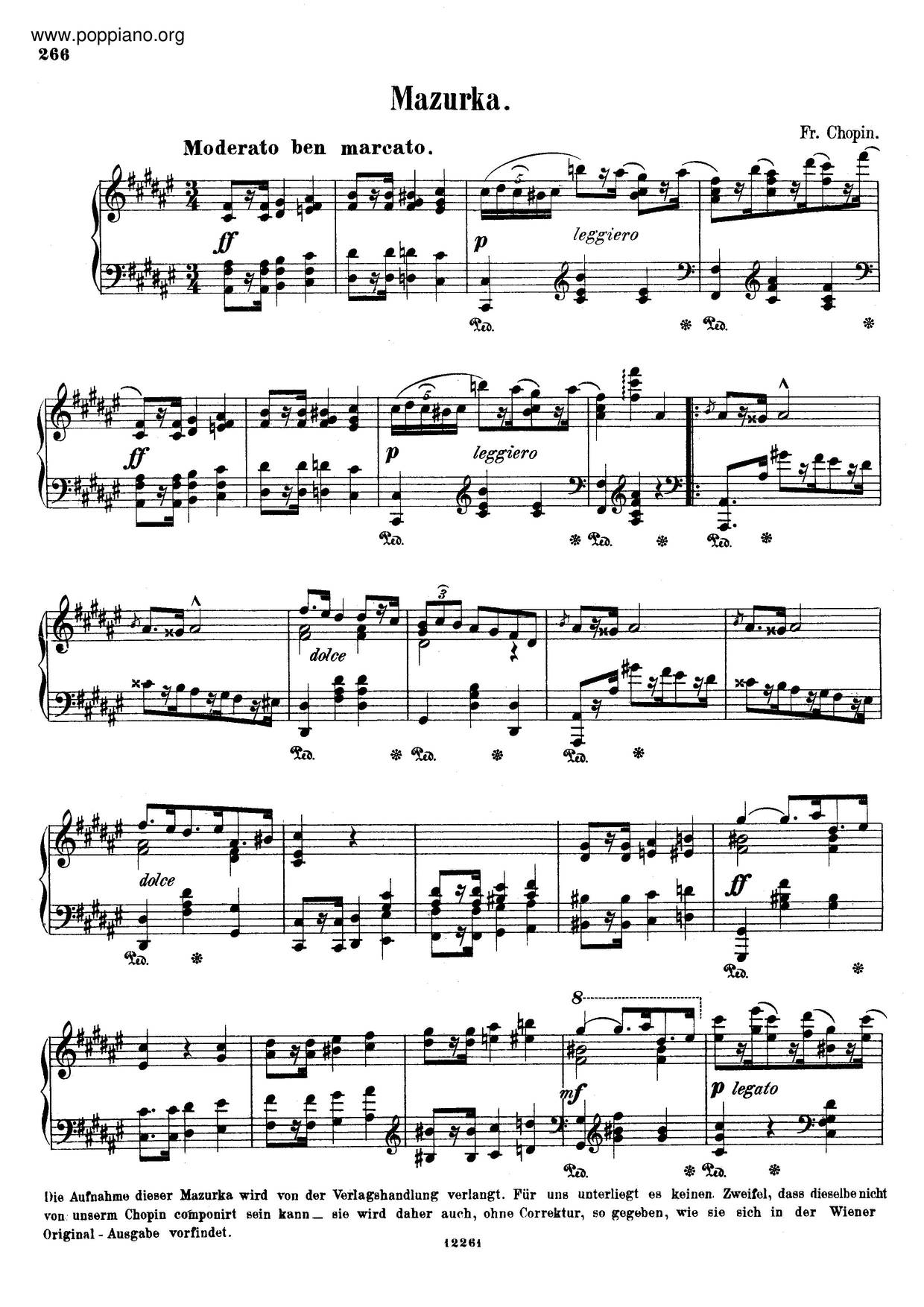 Mazurka In F-Sharp Major琴譜
