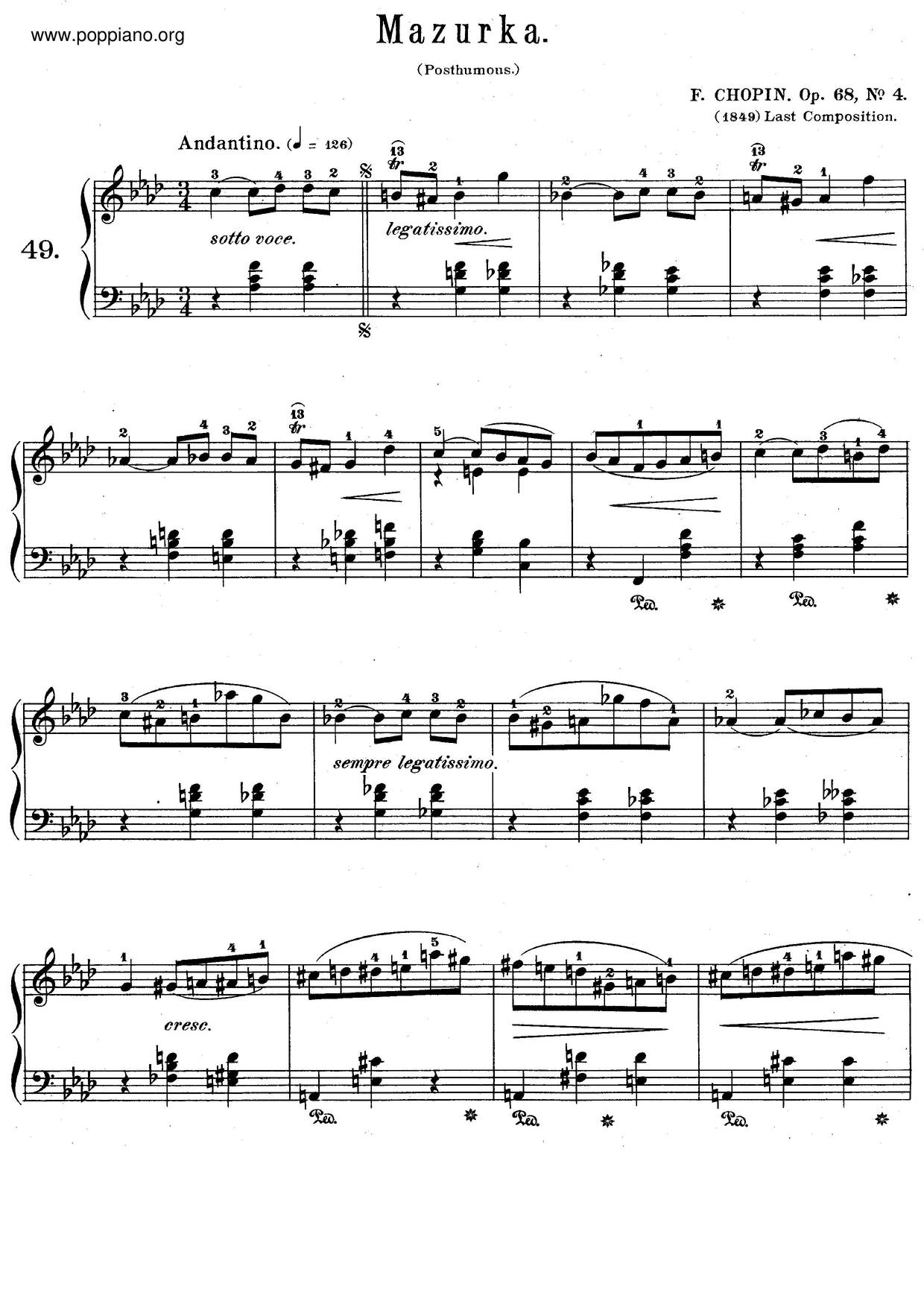 Mazurkas, Op. 68ピアノ譜