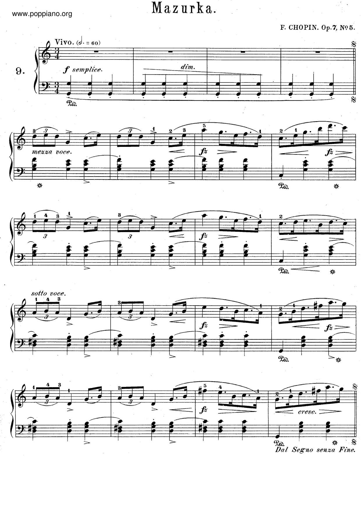 Mazurkas, Op. 7ピアノ譜