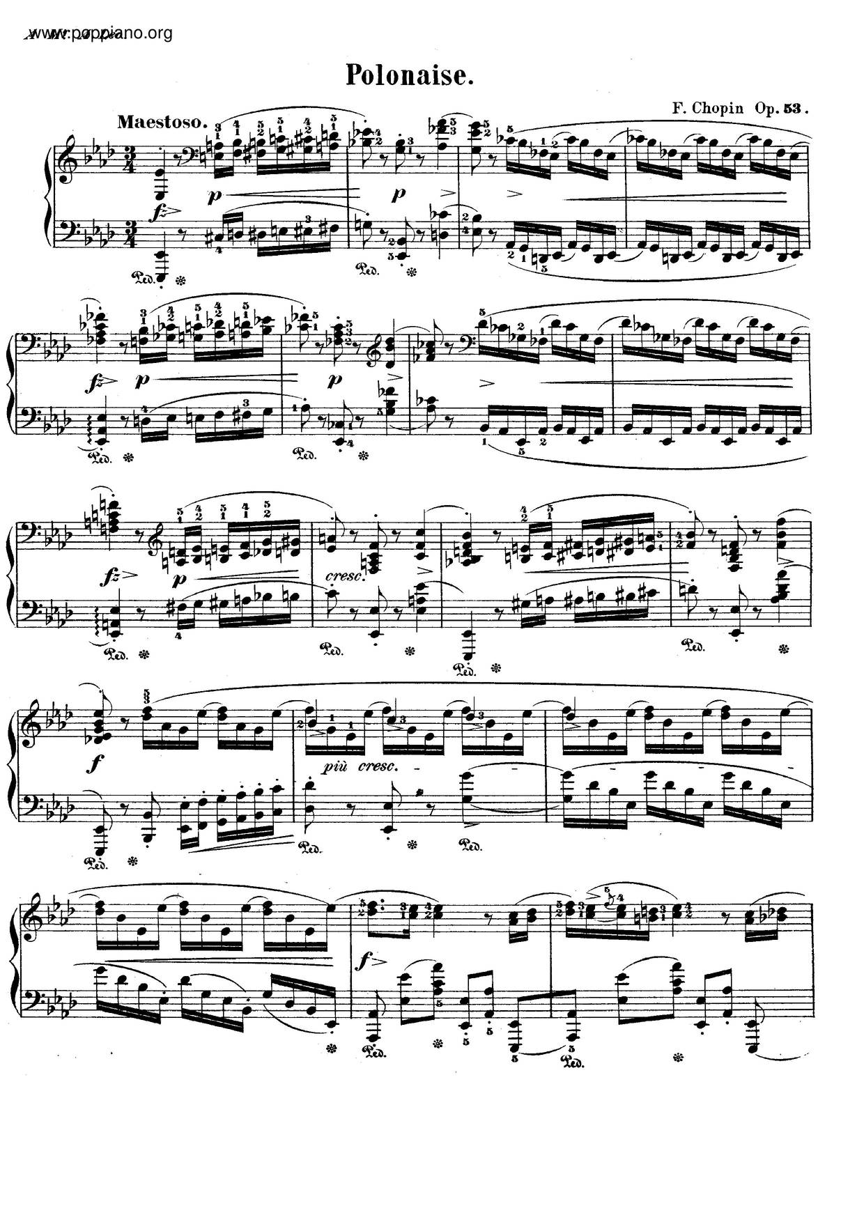 Polonaise In A-Flat Major 'Heroique', Op. 53琴譜