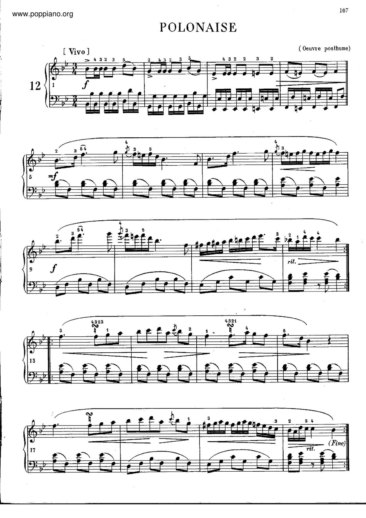 Polonaise In B-Flat Major, B. 3琴谱