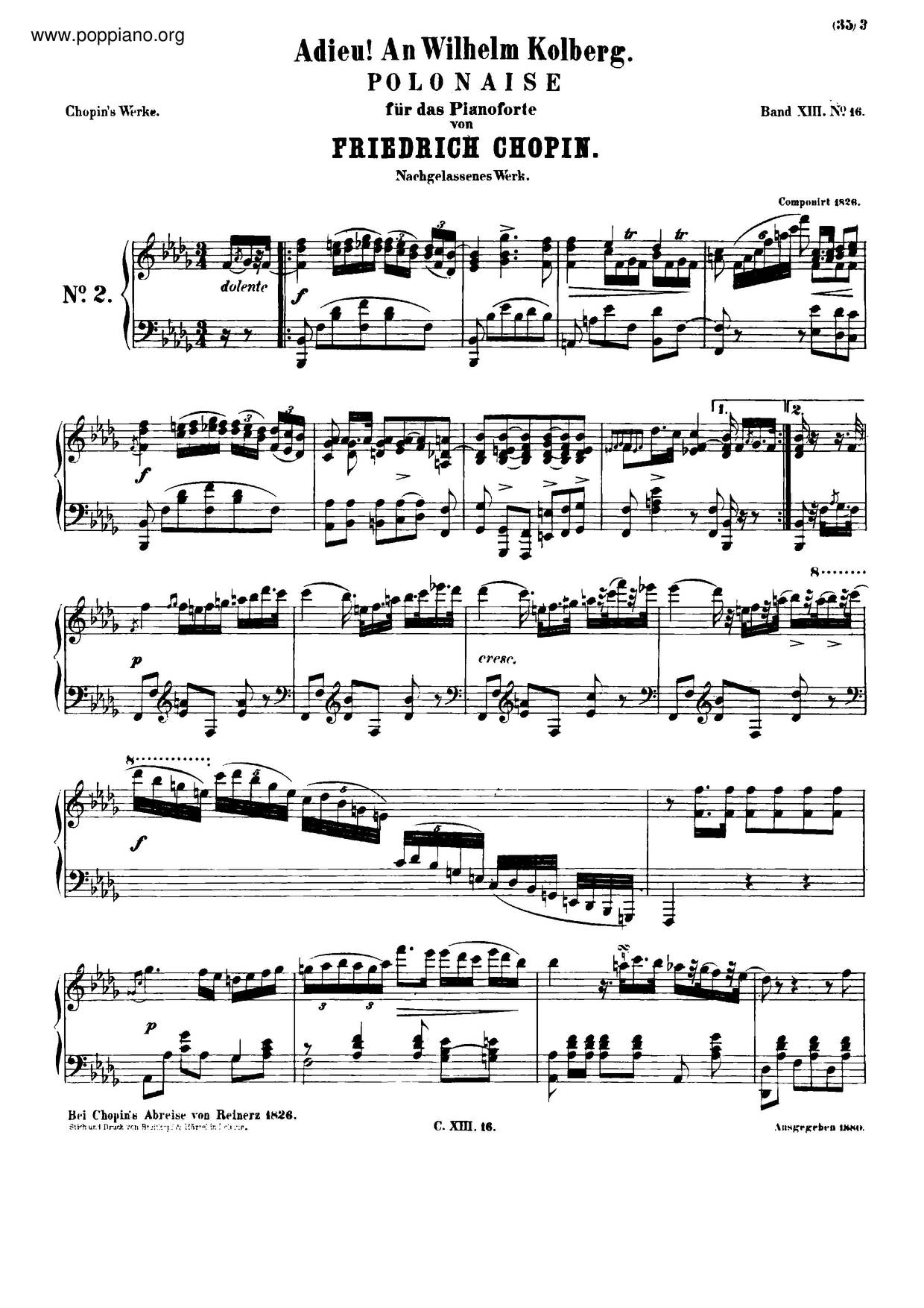 Polonaise In B-Flat Minor, B. 13 Score