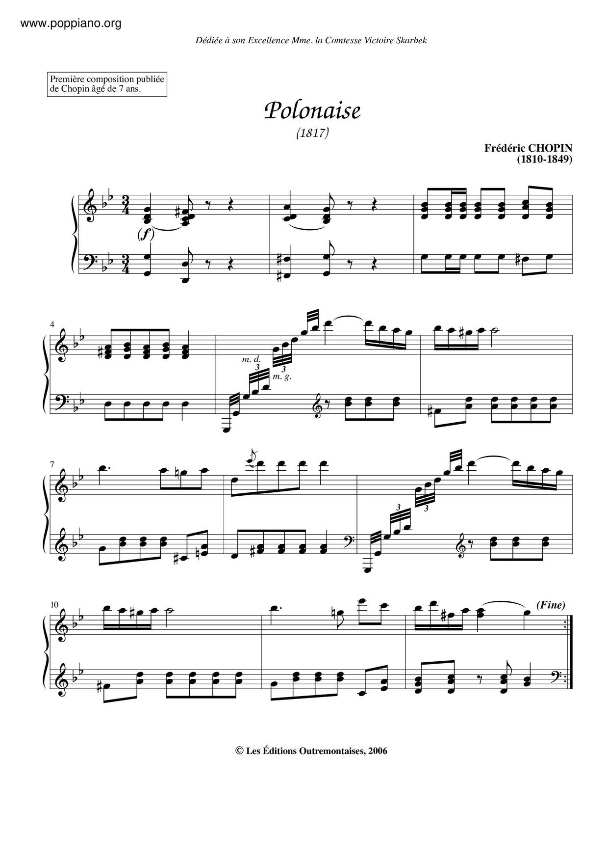 Polonaise In G Minor, B. 1琴谱