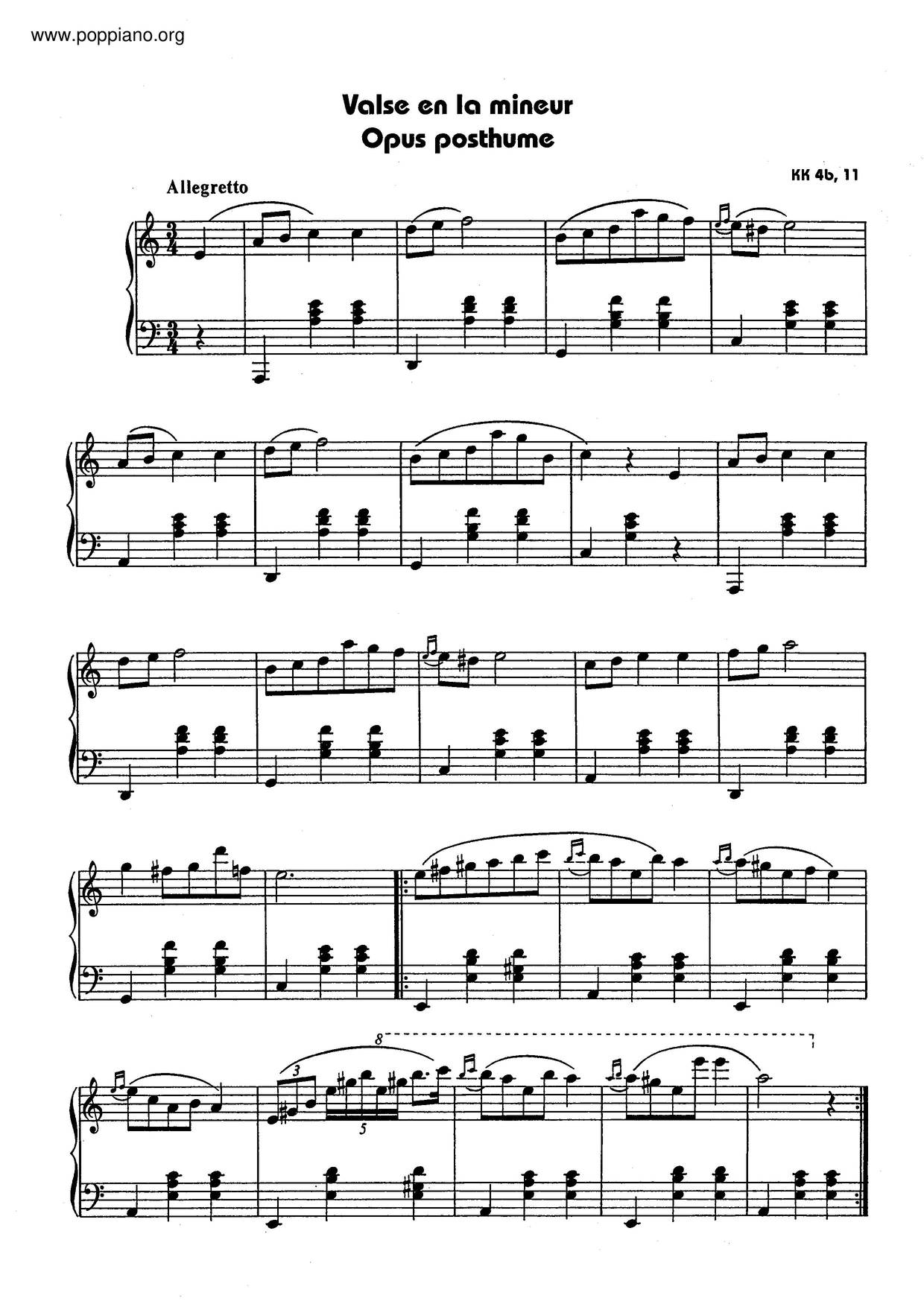 Waltz in A Minor, Op. Posth., B. 150琴譜