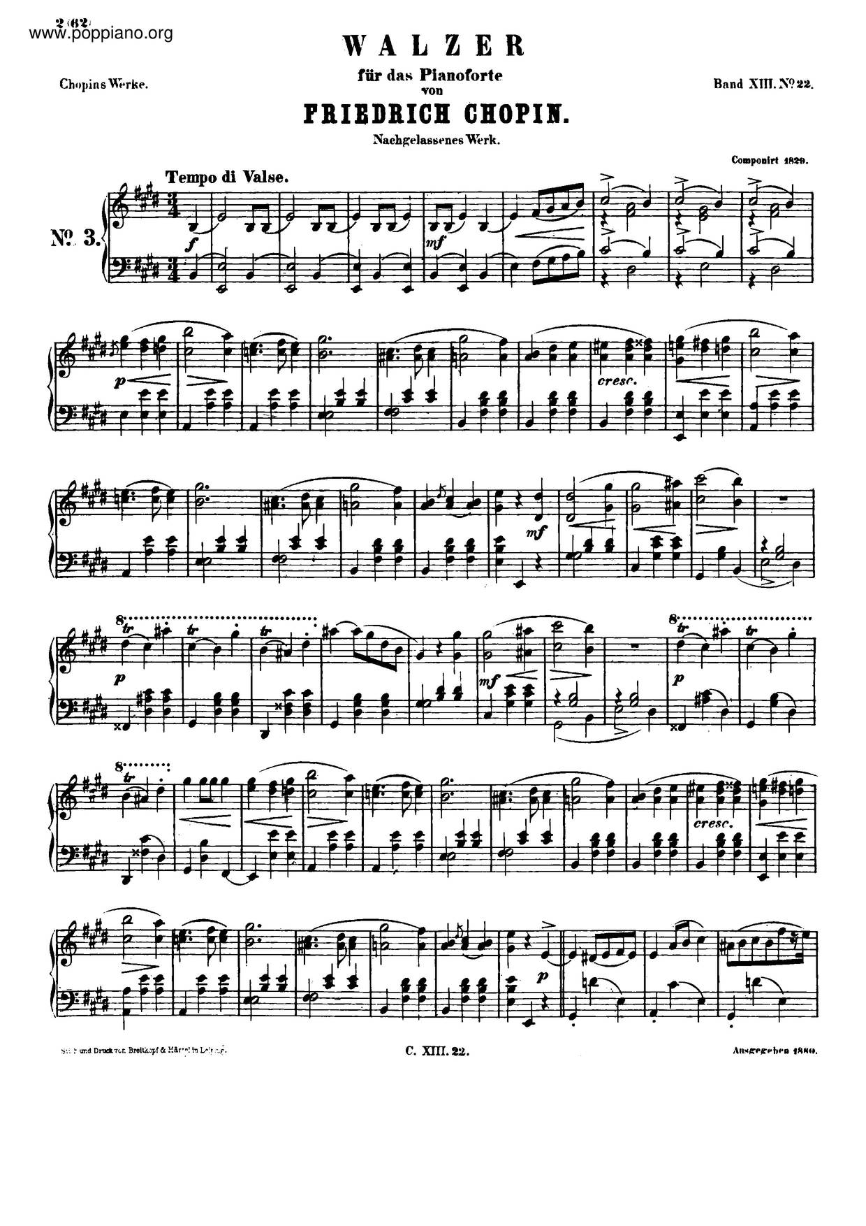 Waltz In E Major, B. 44琴譜
