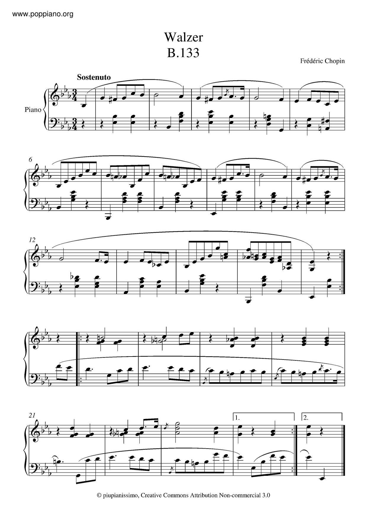 Waltz In E-Flat Major, B. 133ピアノ譜