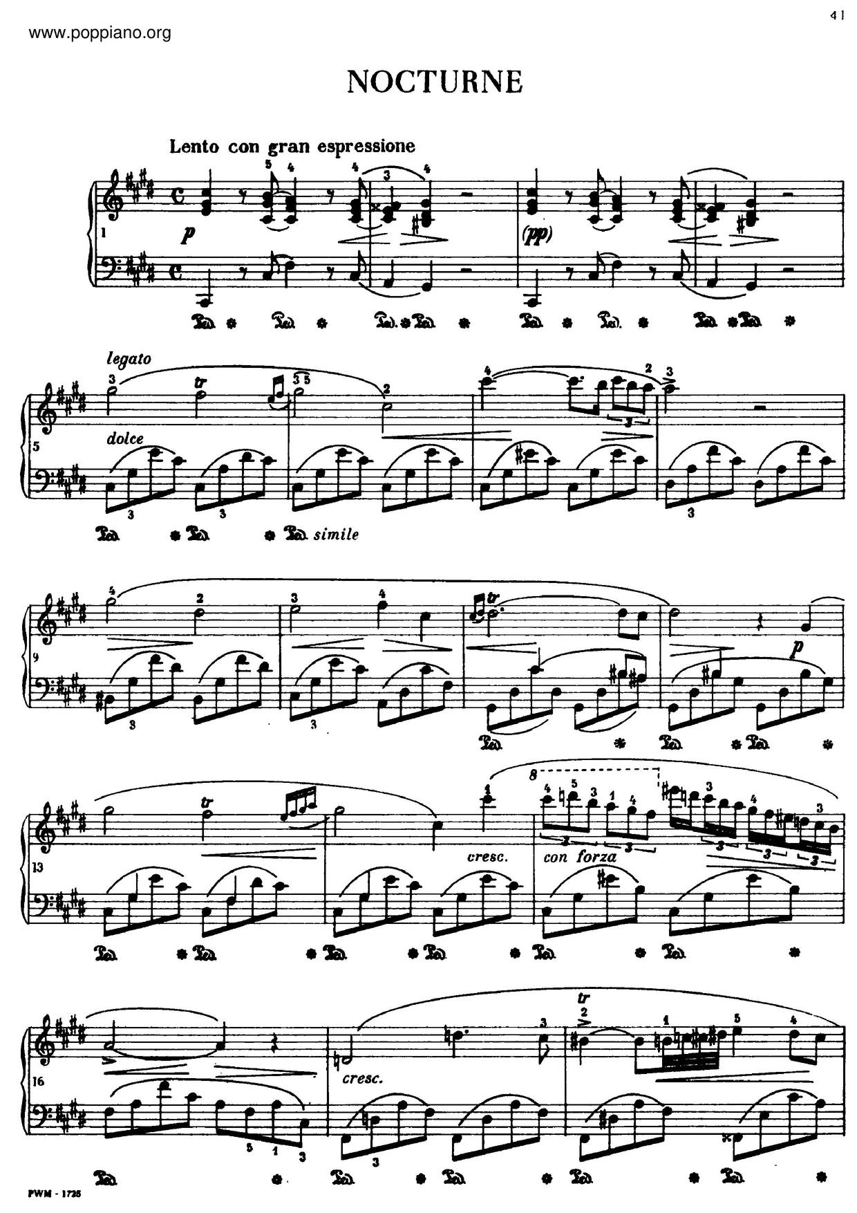 Nocturne In C-Sharp Minor 'Lento Con Gran Espressione', B. 49ピアノ譜