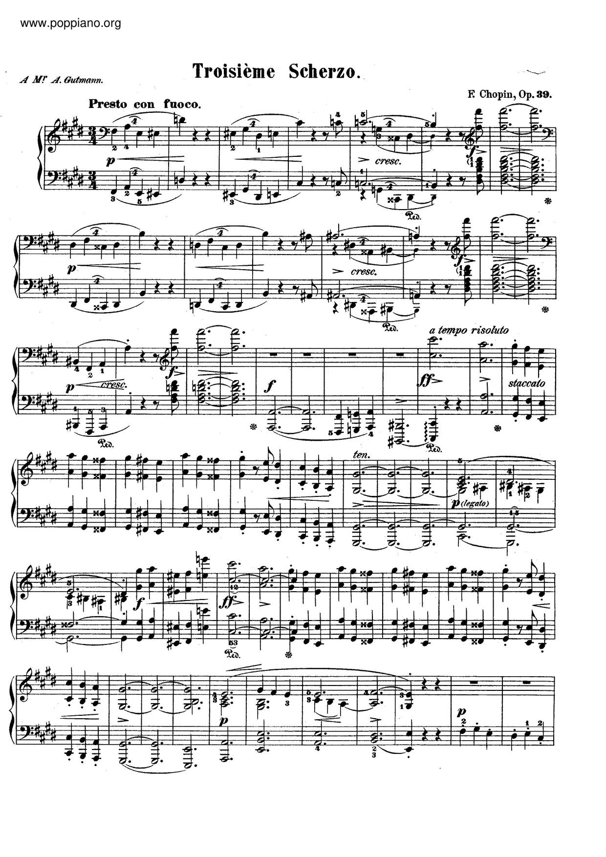 Scherzo No. 3 In C-Sharp Minor, Op. 39琴谱
