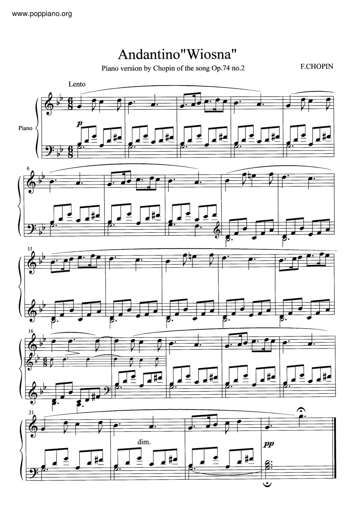 Andantino 'Spring', B. 117琴谱