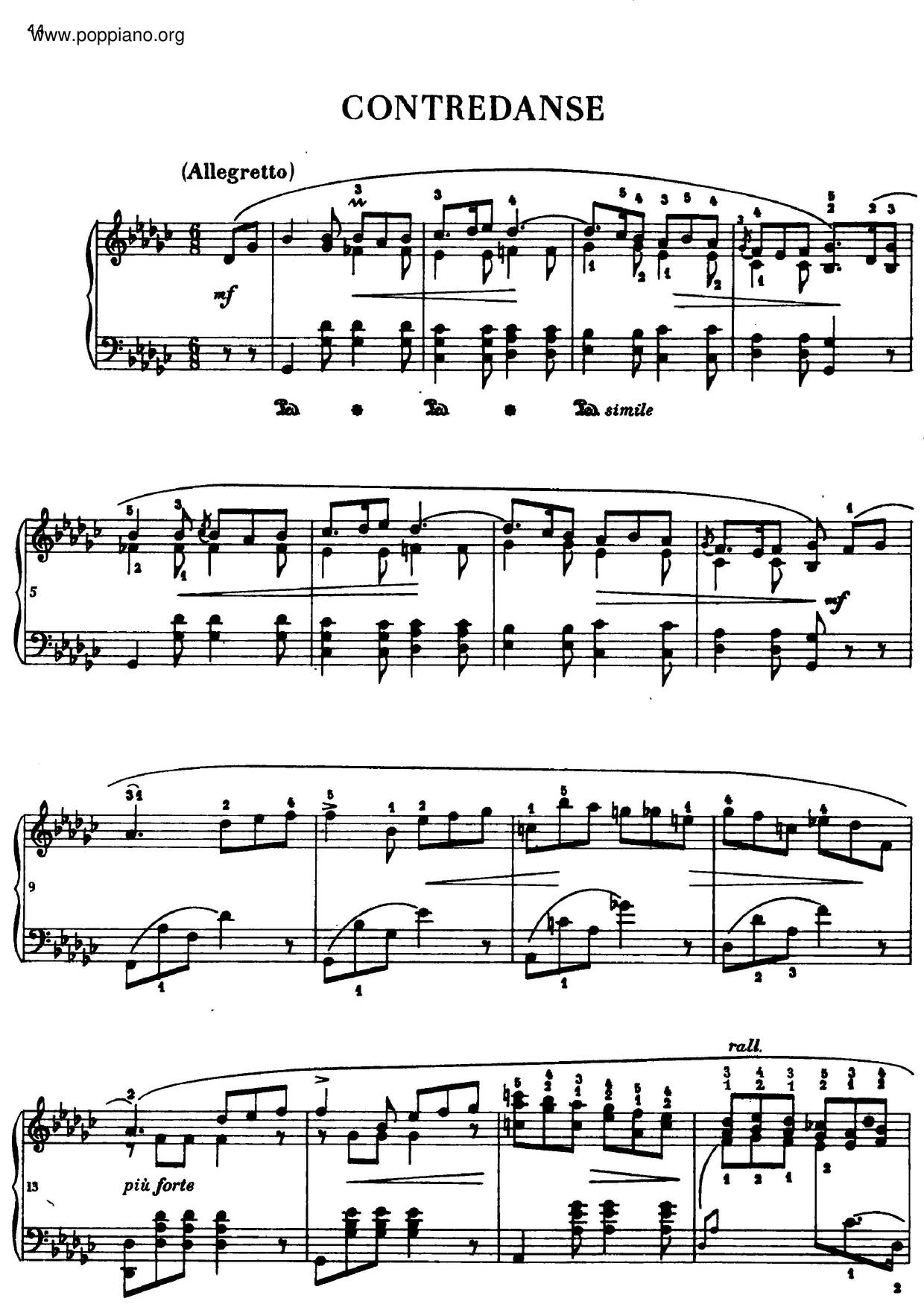 Contredanse In G-Flat Major, B. 17 Score