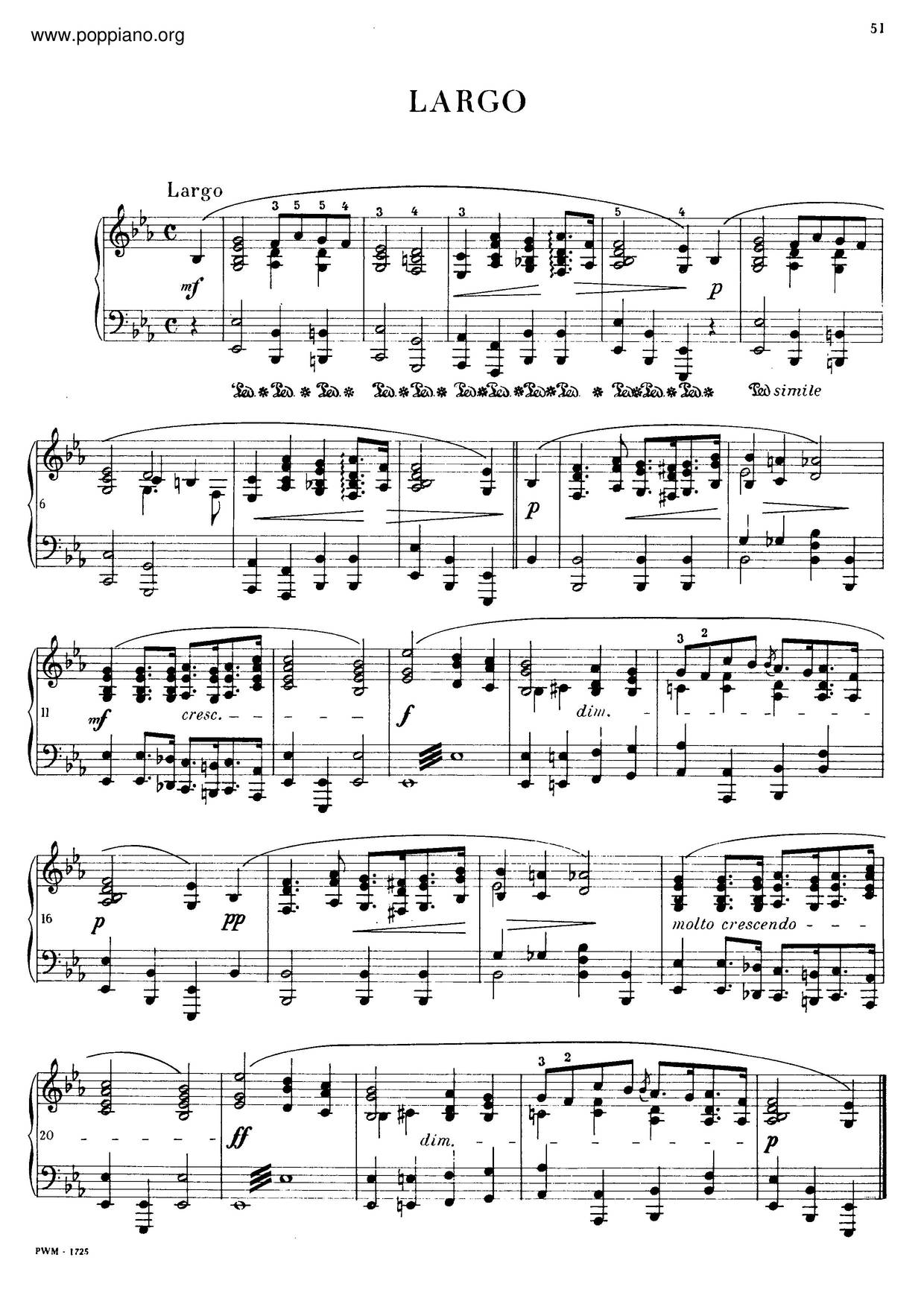 Largo In E-Flat Major, B. 109 Score
