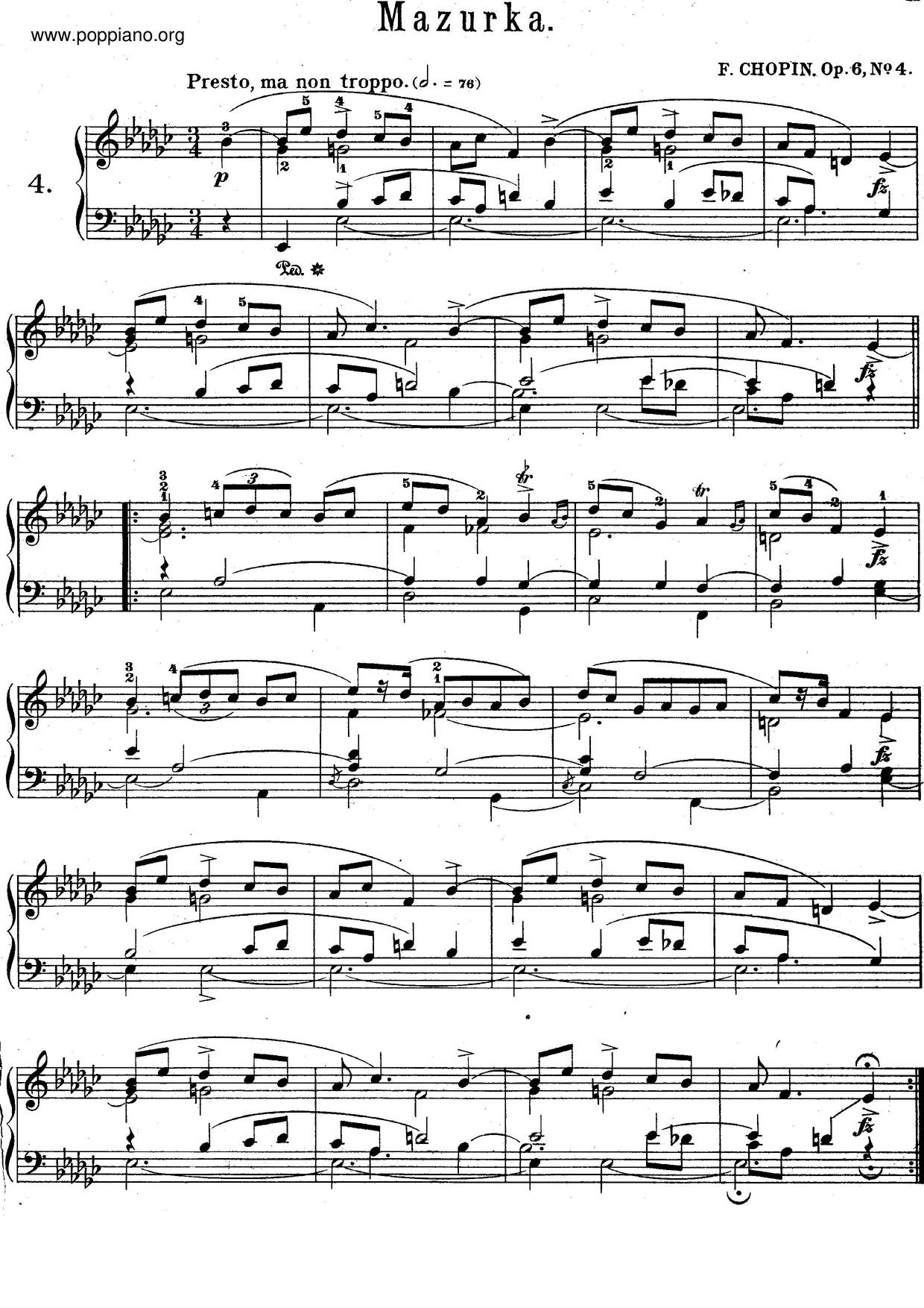 Mazurkas, Op. 6ピアノ譜