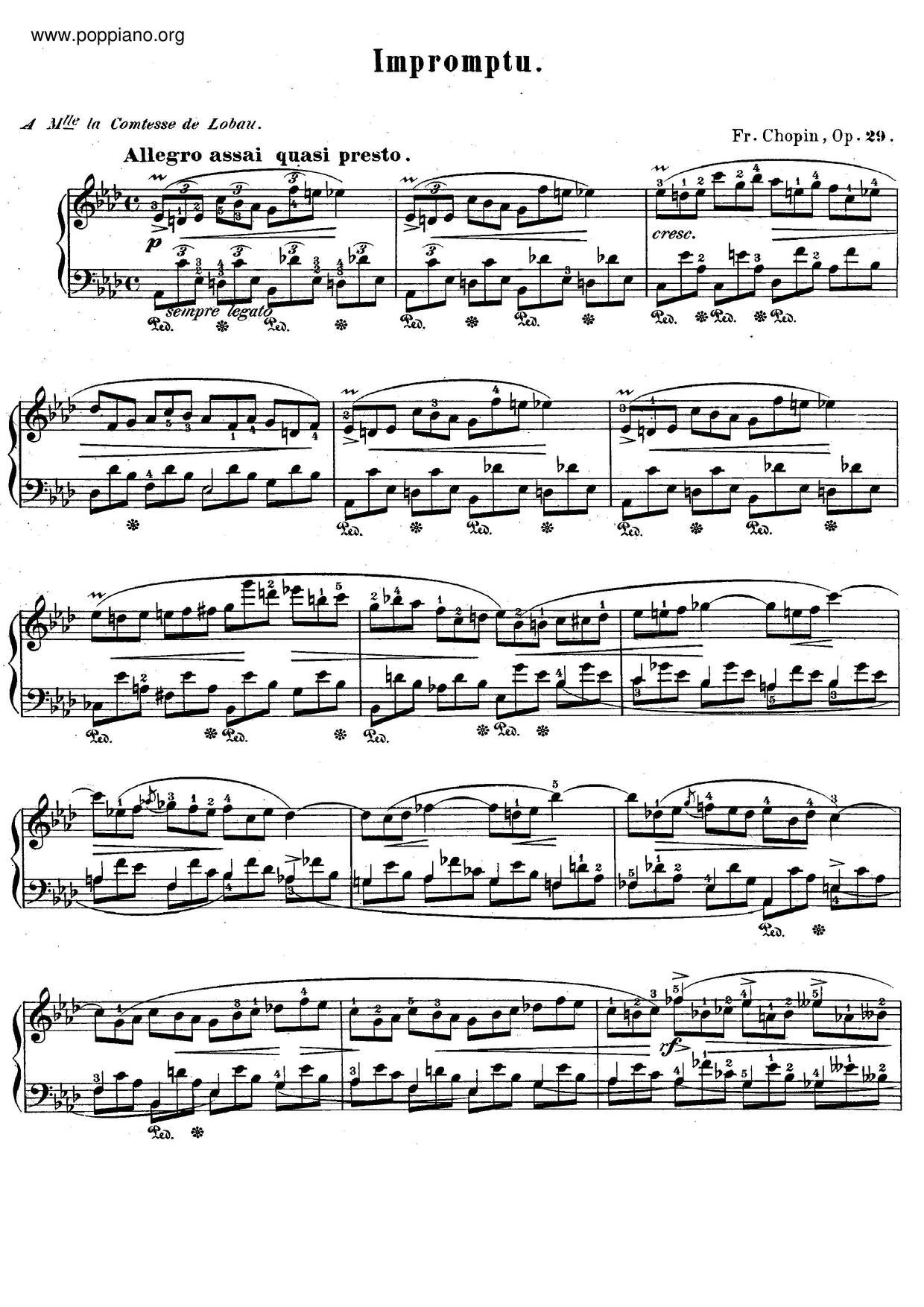 Impromptu No. 1 In A-Flat Major, Op. 29 Score