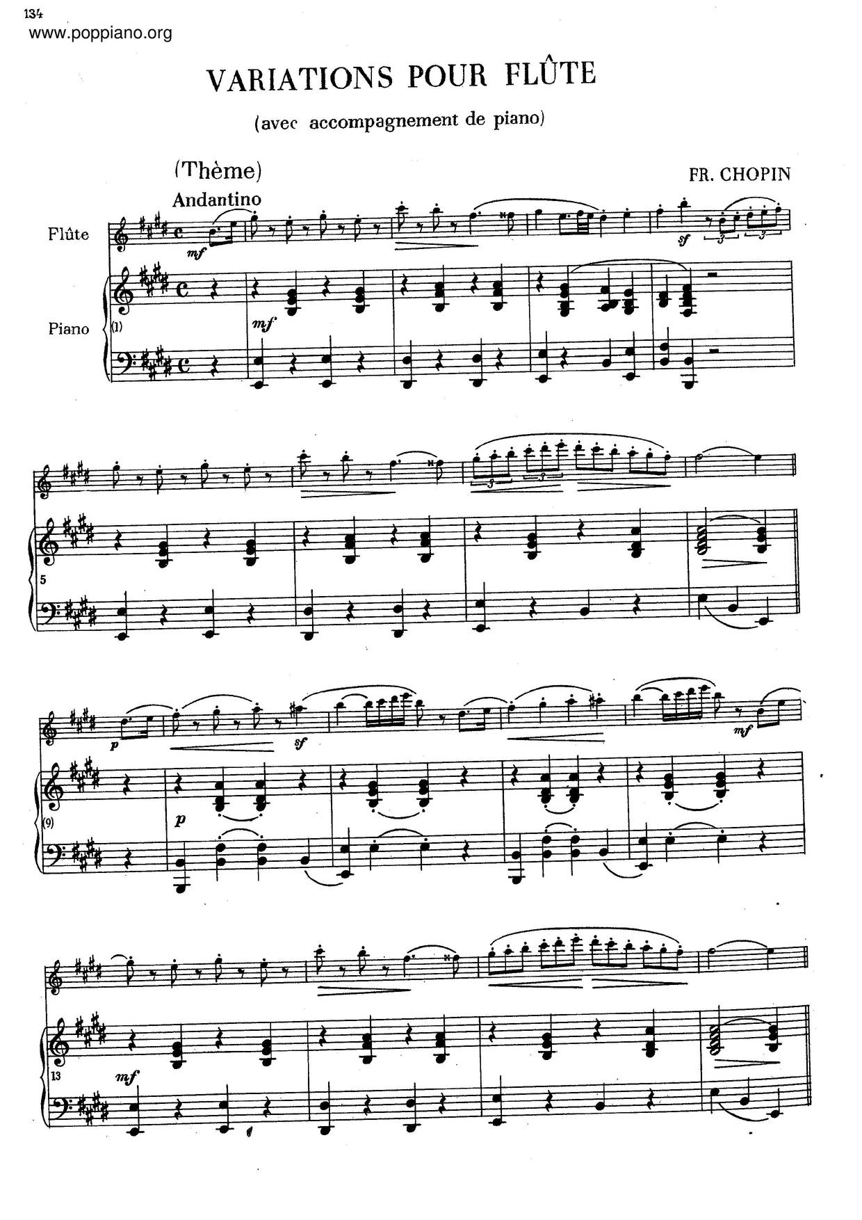 Variations For Flute And Piano In E Major, B. 9 Score