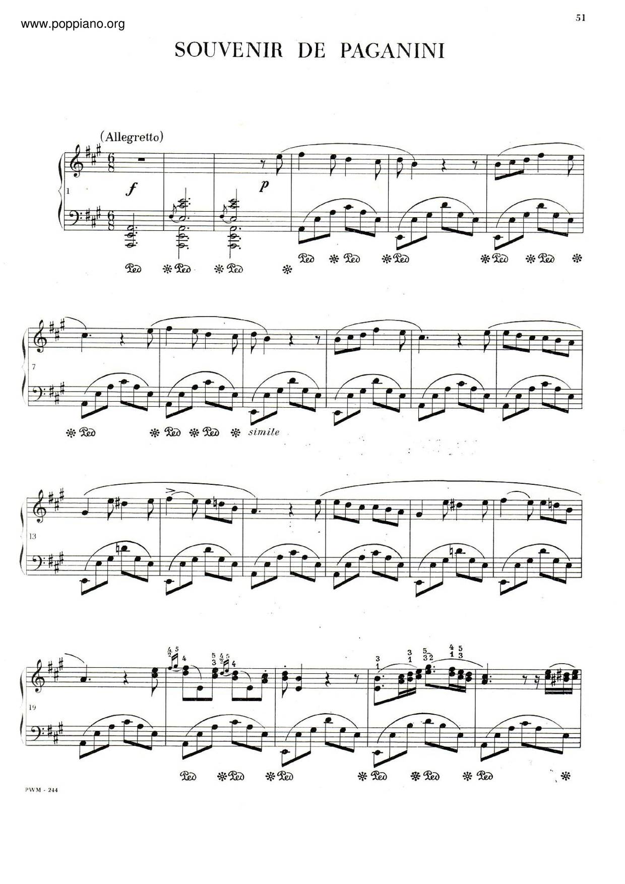 Variations In A Major 'Souvenir De Paganini', B. 37 Score