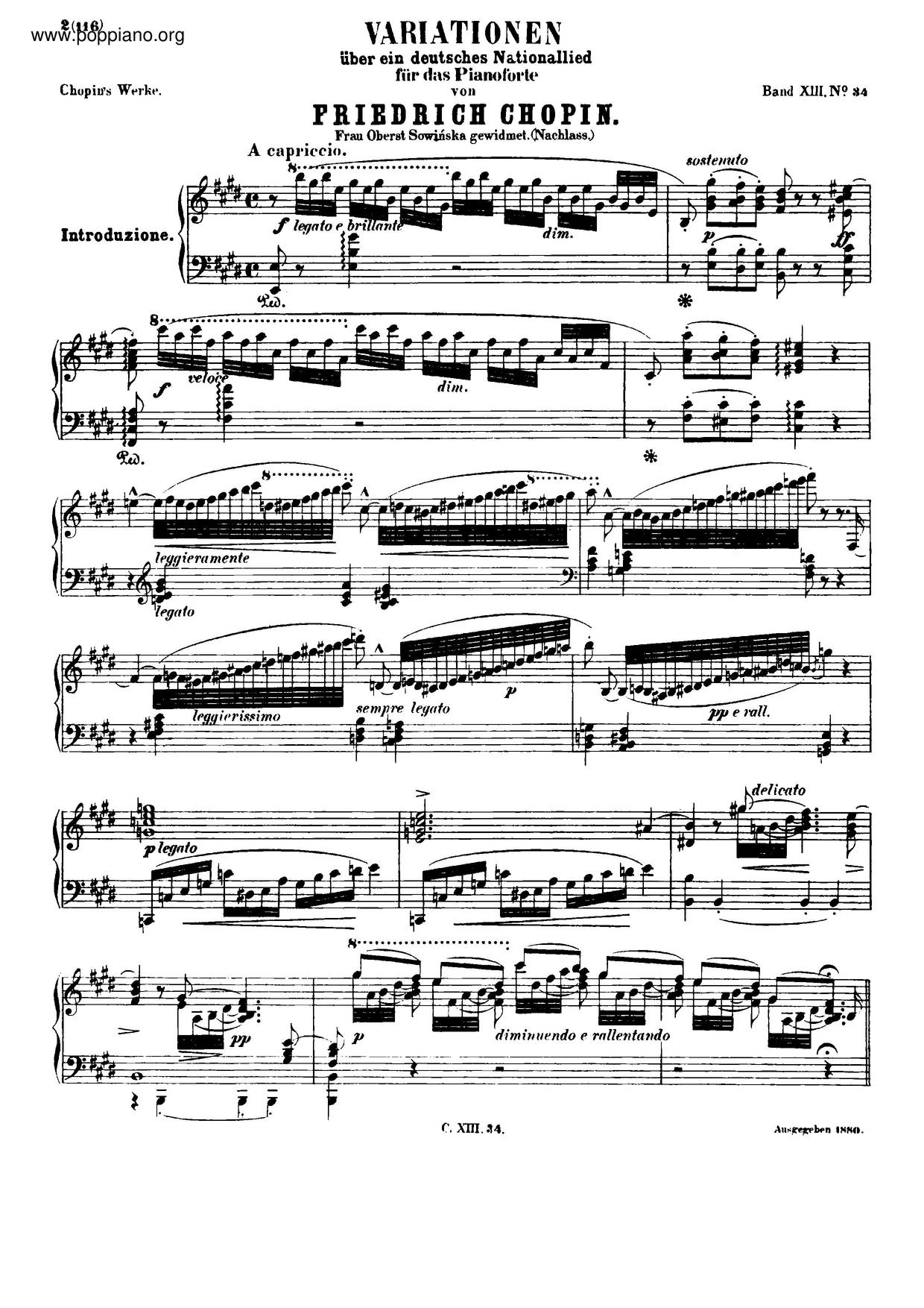 Variations Sur Un Air National Allemand, B. 14ピアノ譜