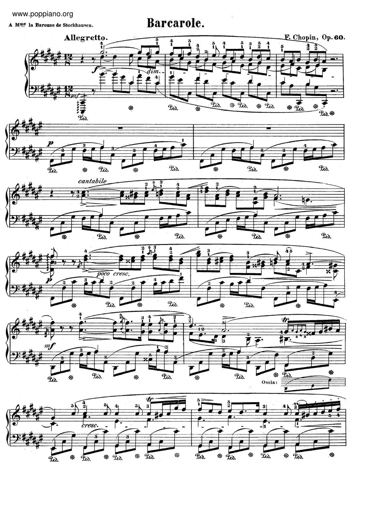 Barcarolle, Op. 60琴譜