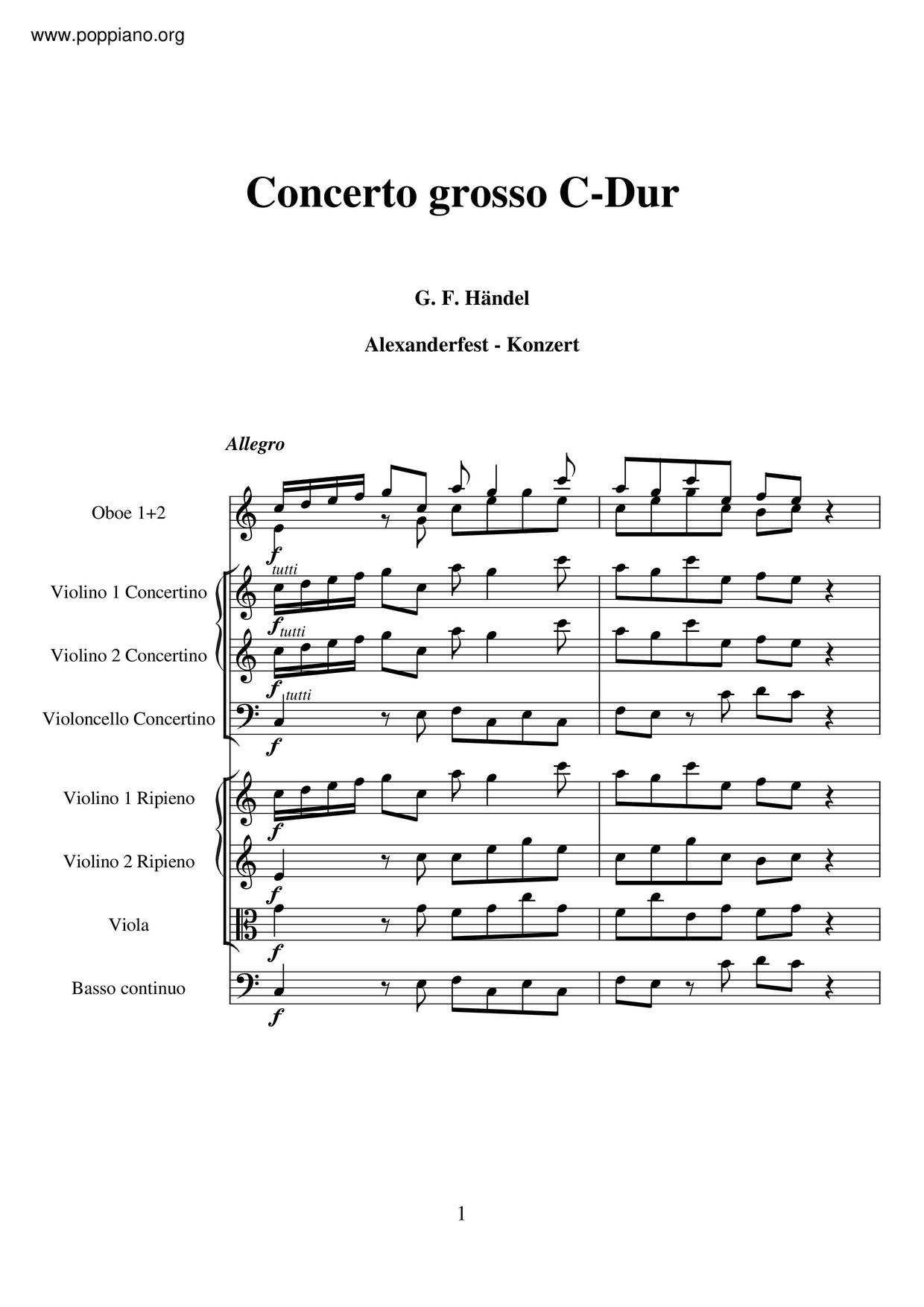Concerto Grosso In C Major, HWV 318琴譜