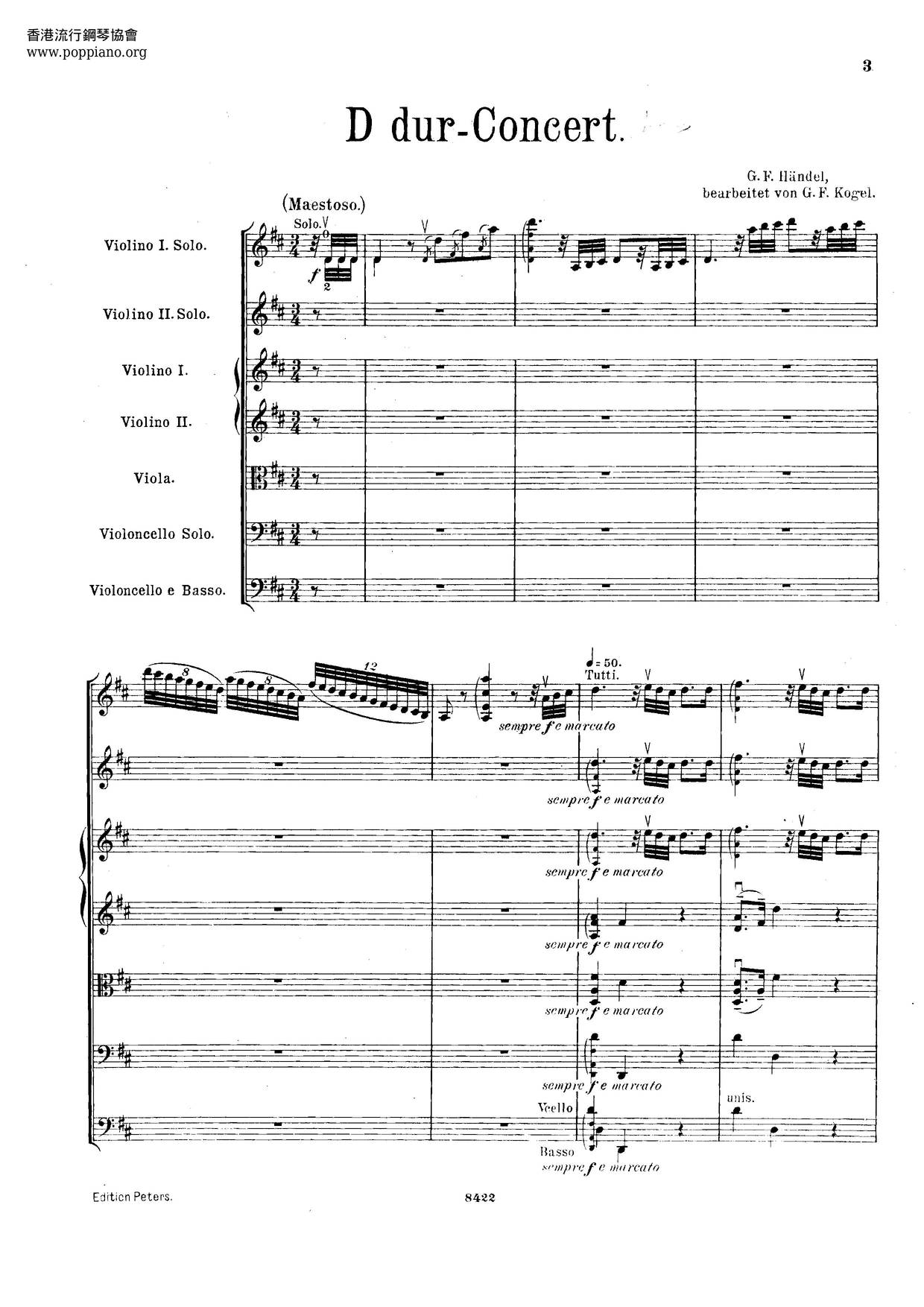 Concerto Grosso In D Major, HWV 323 Score