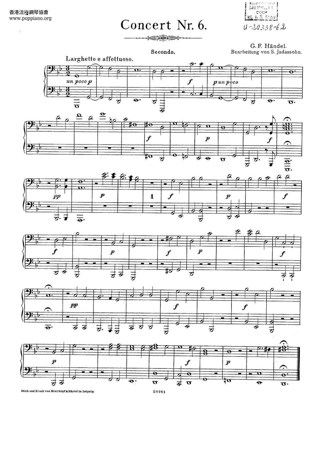 Concerto Grosso In G Minor, HWV 324ピアノ譜