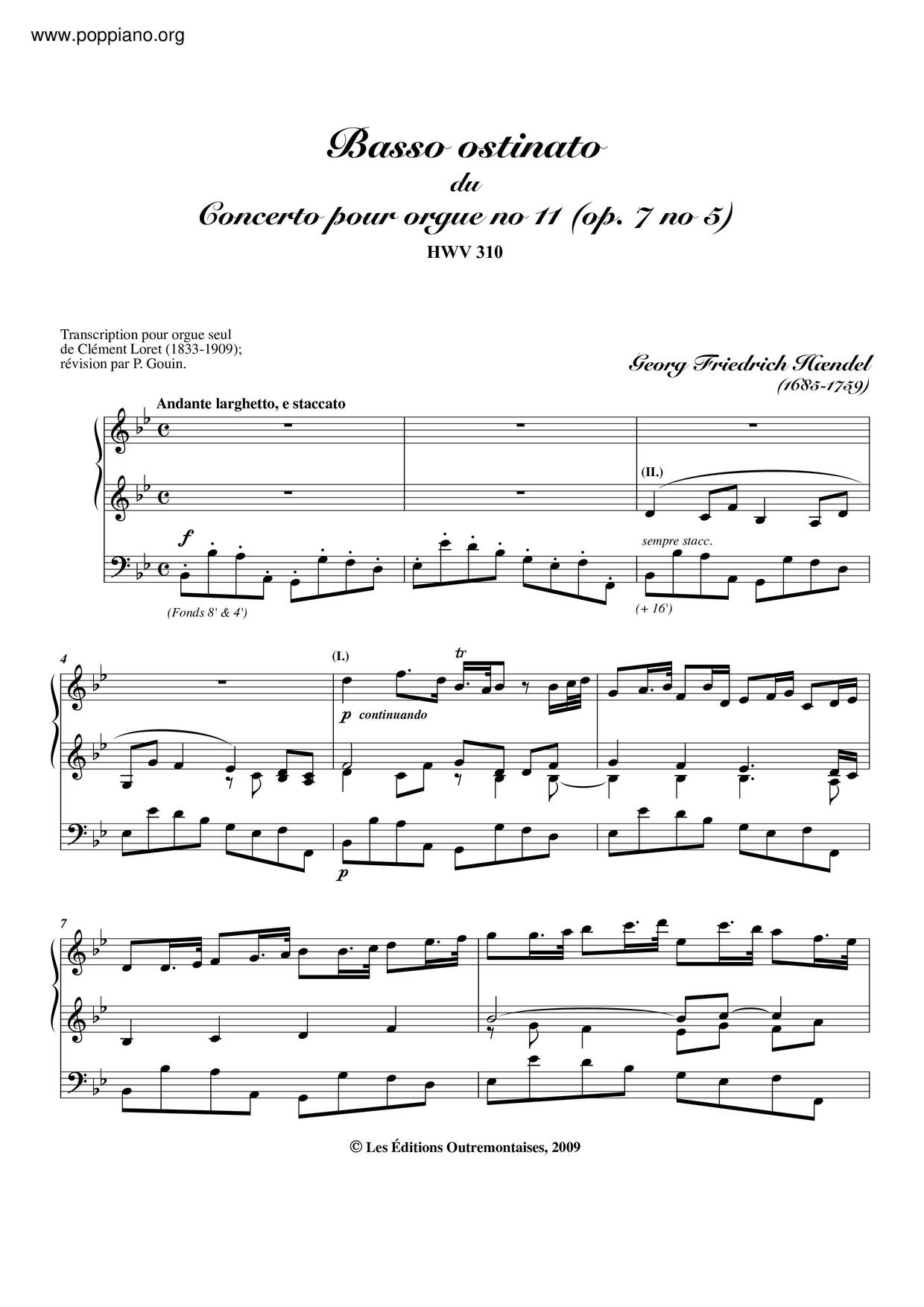 Organ Concerto In G Minor, HWV 310 Score