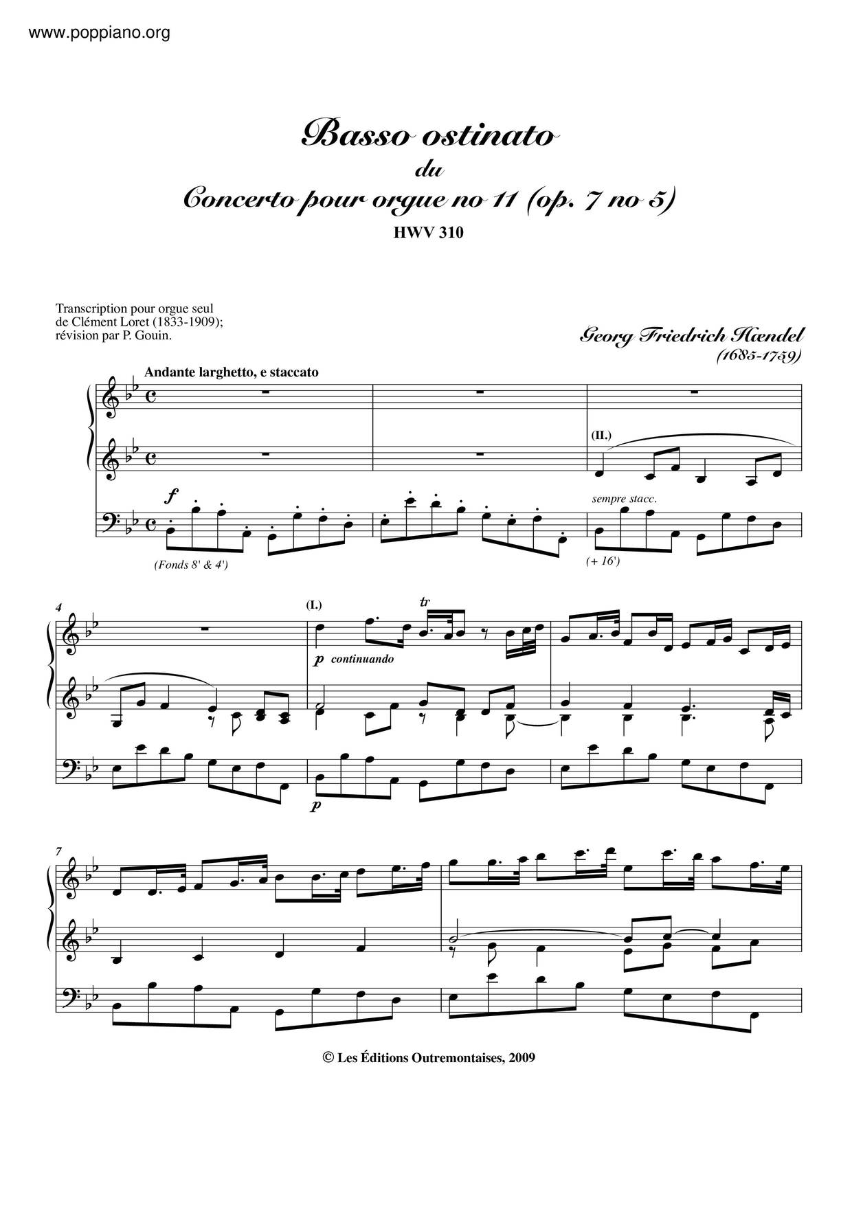 Organ Concerto In G Minor, HWV 310 Score