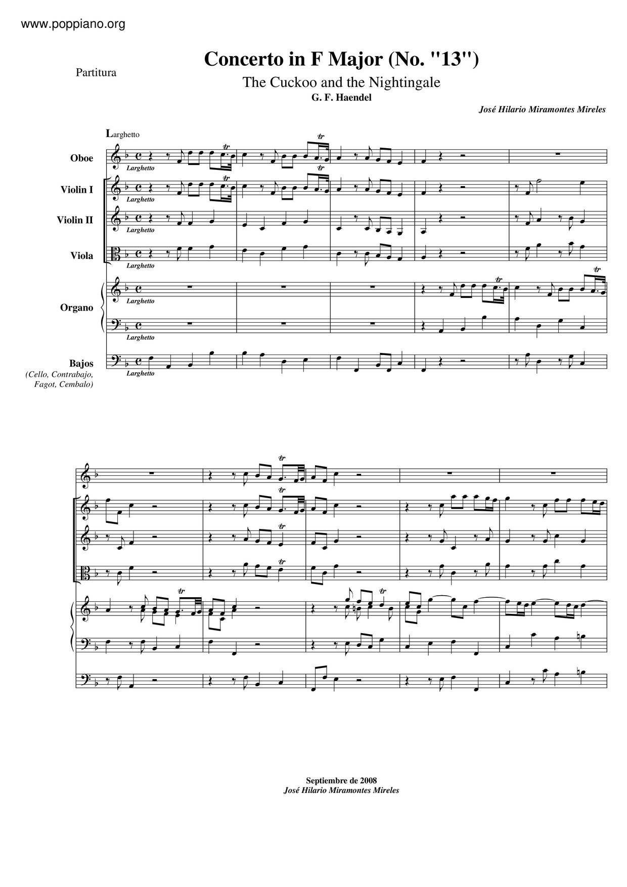 Organ Concerto, HWV 295 Score