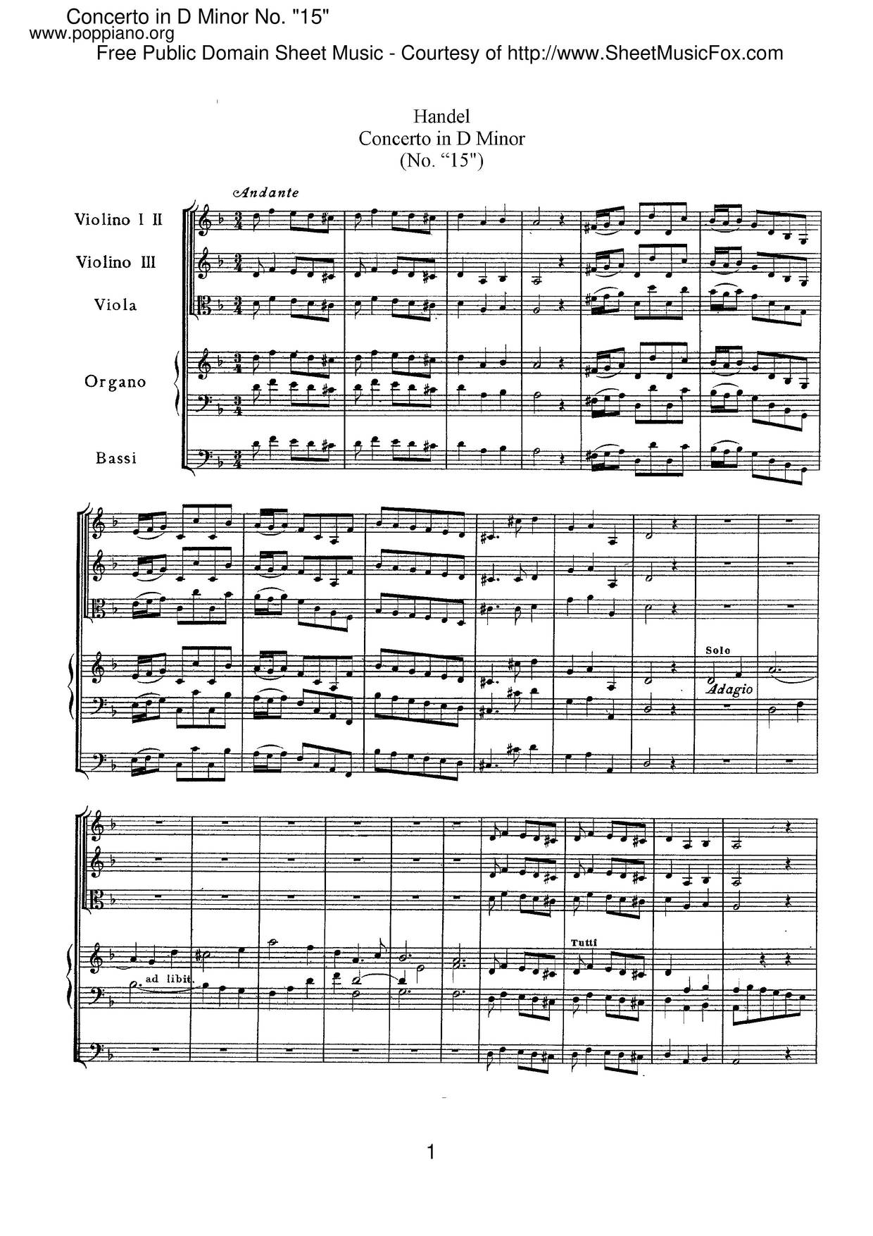Organ Concerto, HWV 297 Score