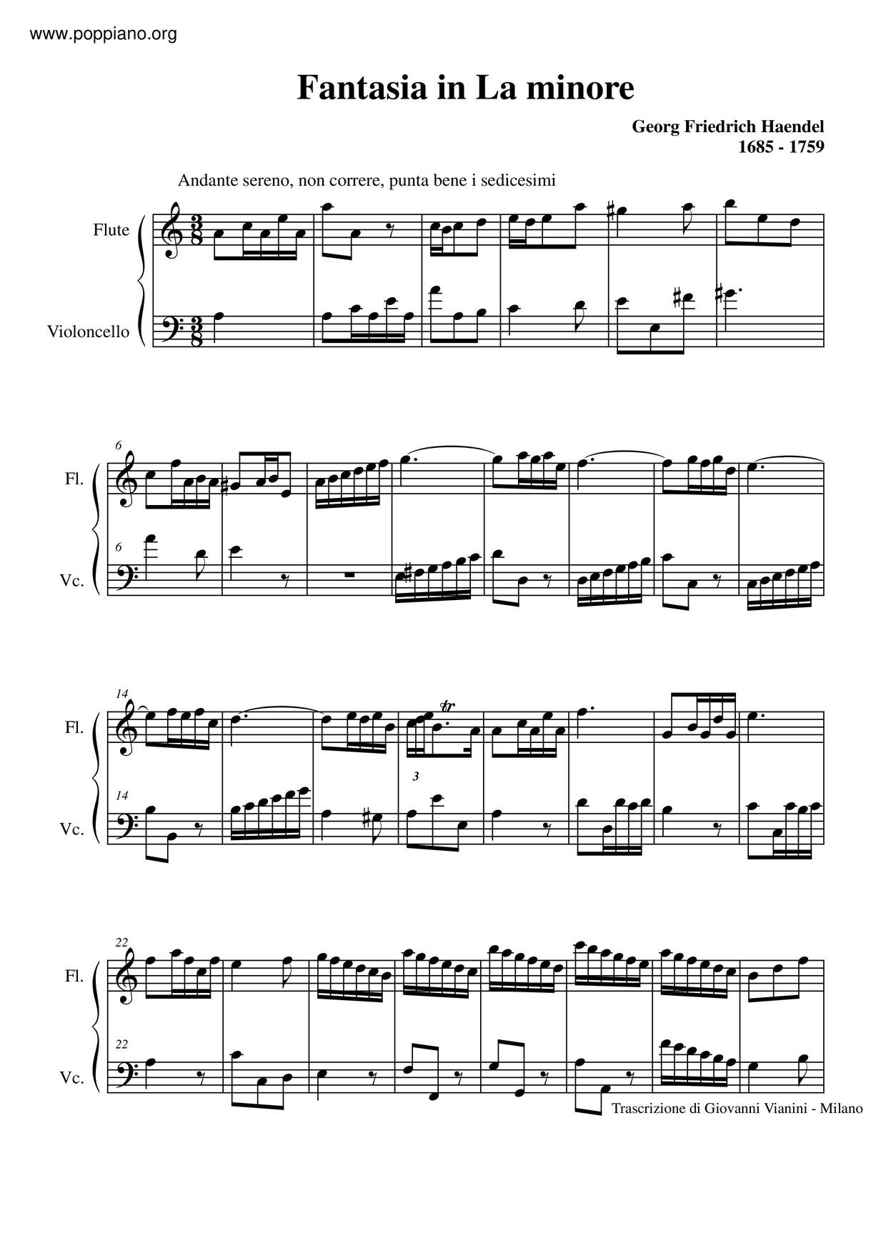Fantasia In E Minor琴譜