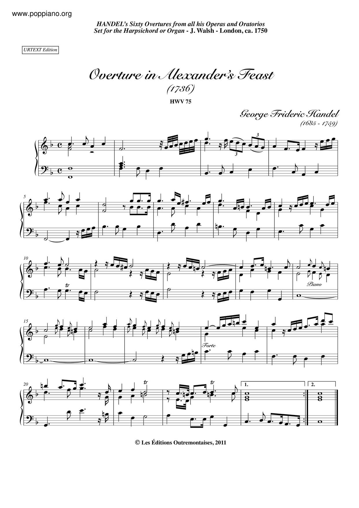 Alexander's Feast, HWV 75ピアノ譜