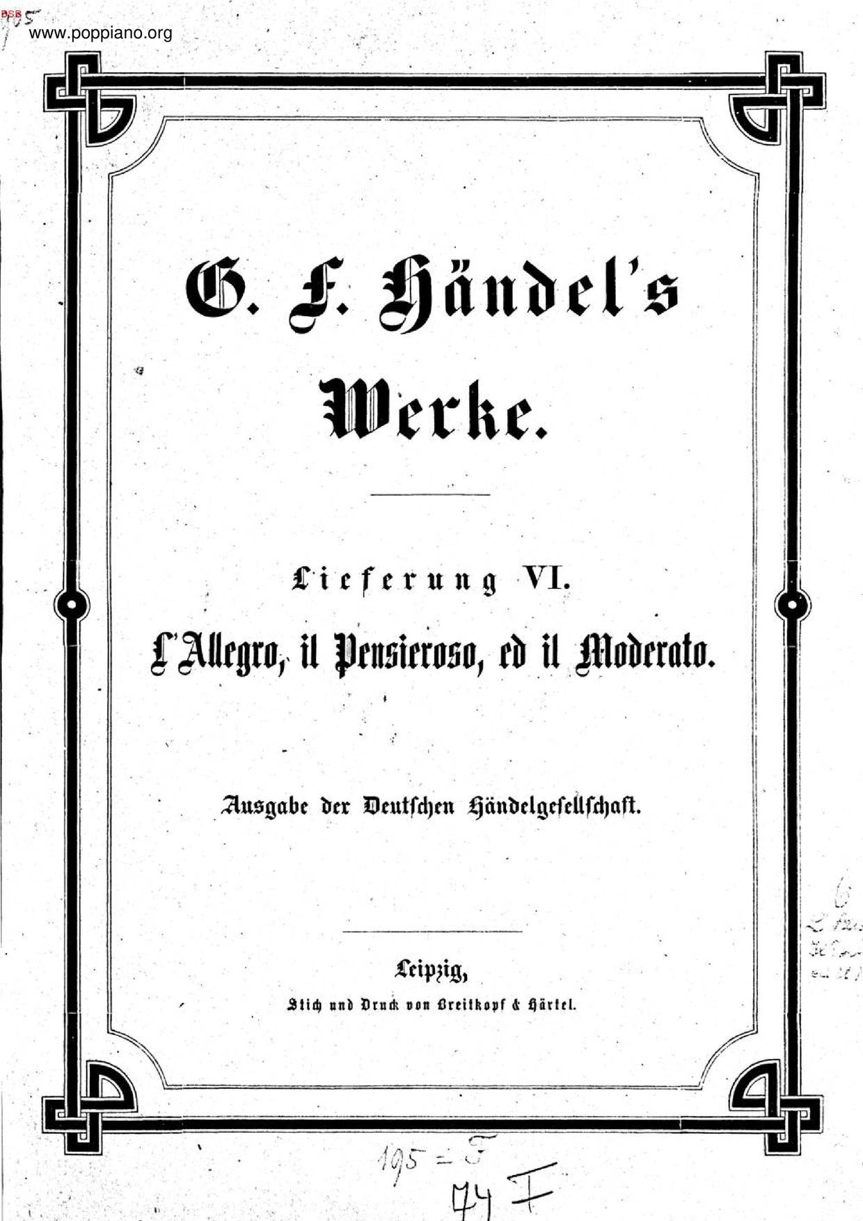 L'allegro, Il Penseroso Ed Il Moderato, HWV 55琴谱