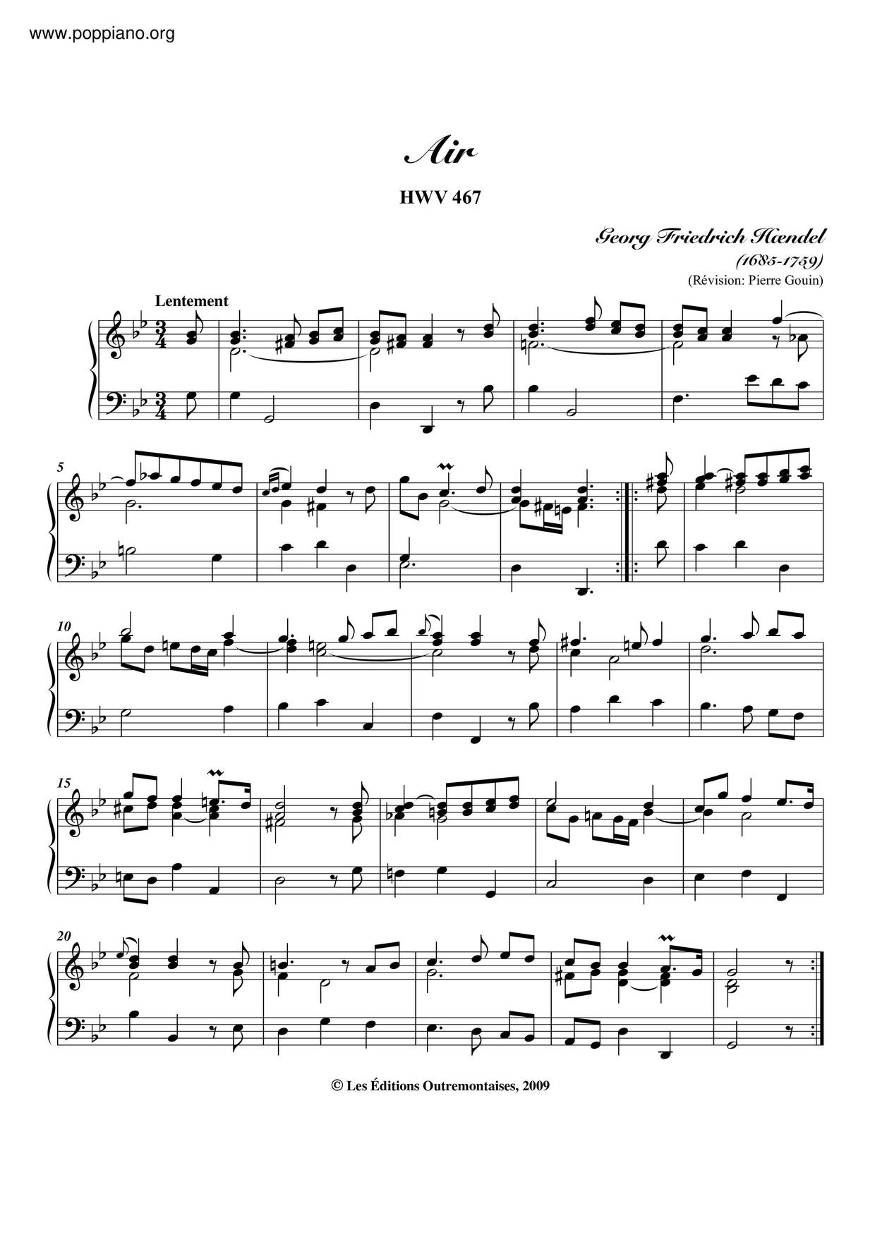 Air In G Minor, HWV 467 Score