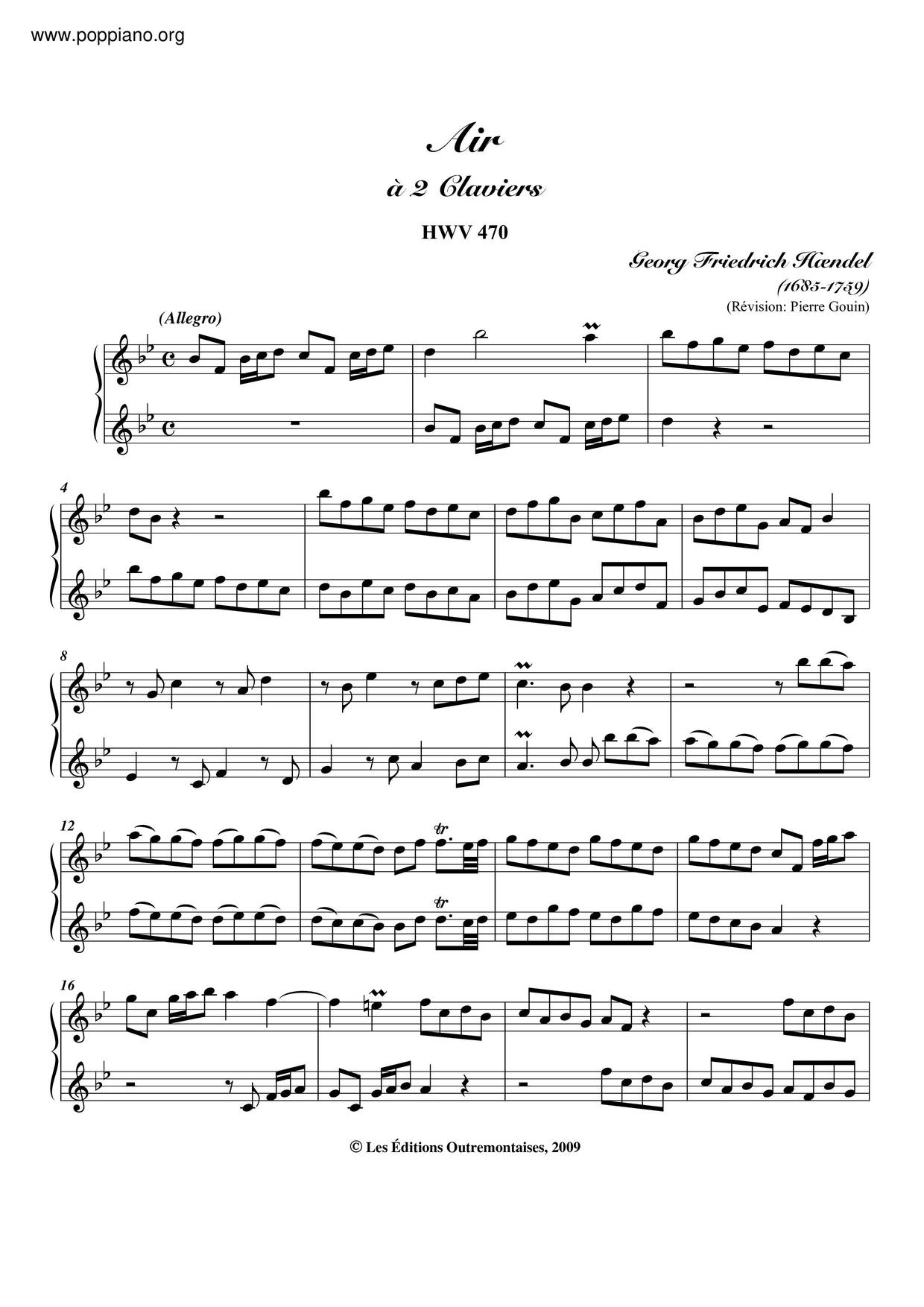 Air À 2 Claviers, HWV 470 Score